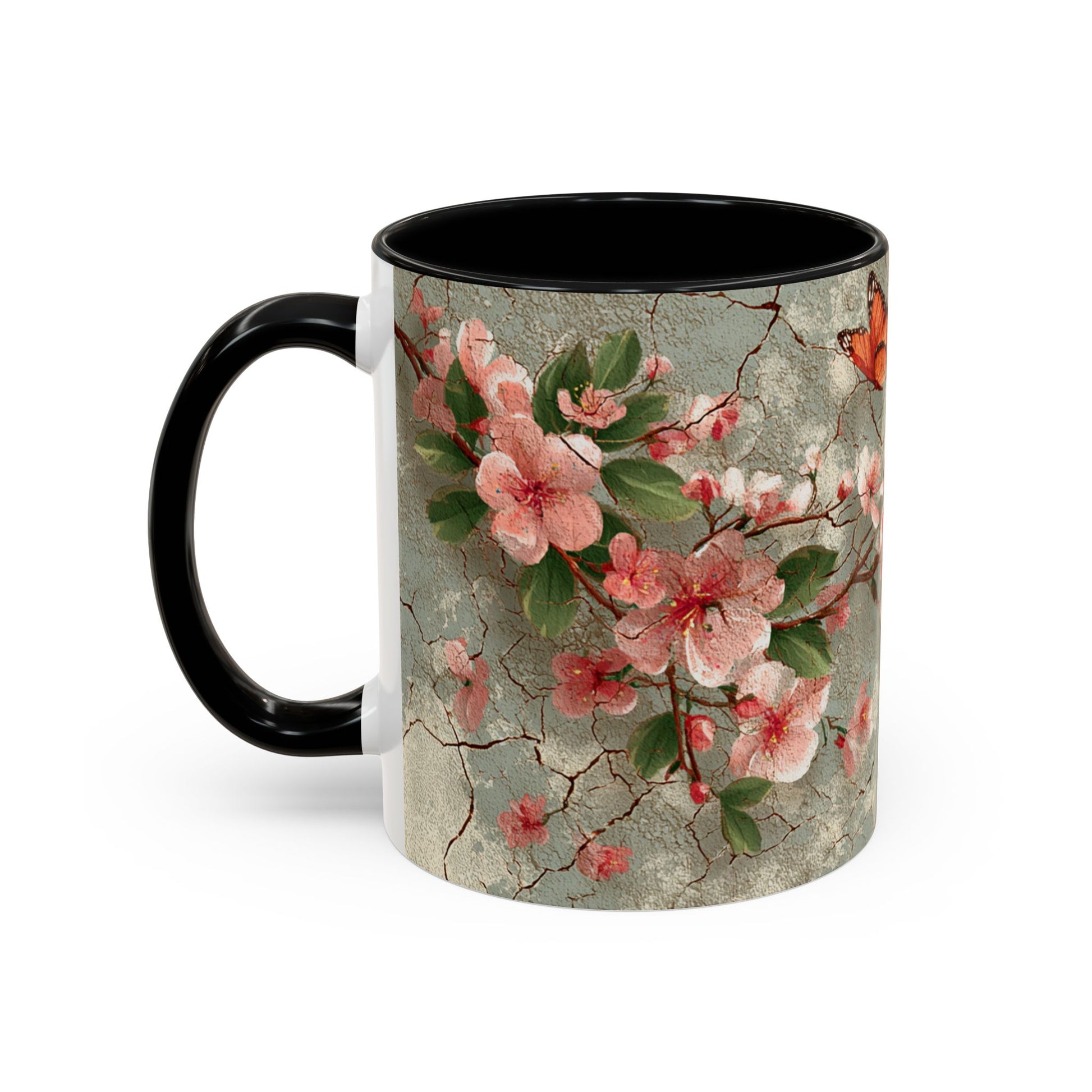 Floral Butterfly Accent Coffee Mug, Spring Gift, Kitchen Decor, Nature Lover Mug, Tea Cup