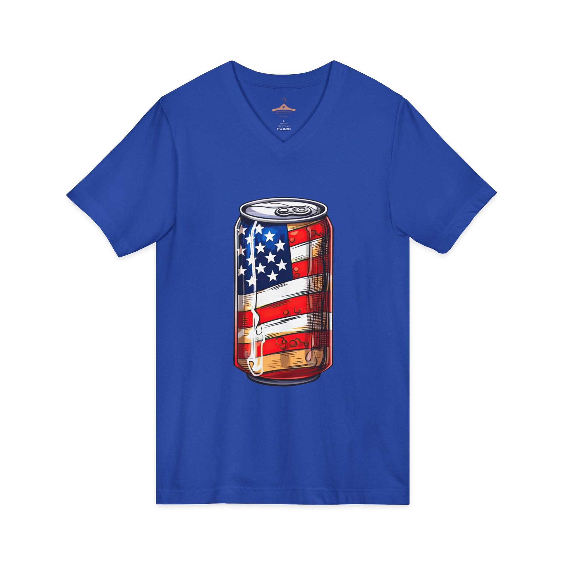 Patriotic Soda Can V-Neck Tee — American Flag Drink Can Graphic Tee