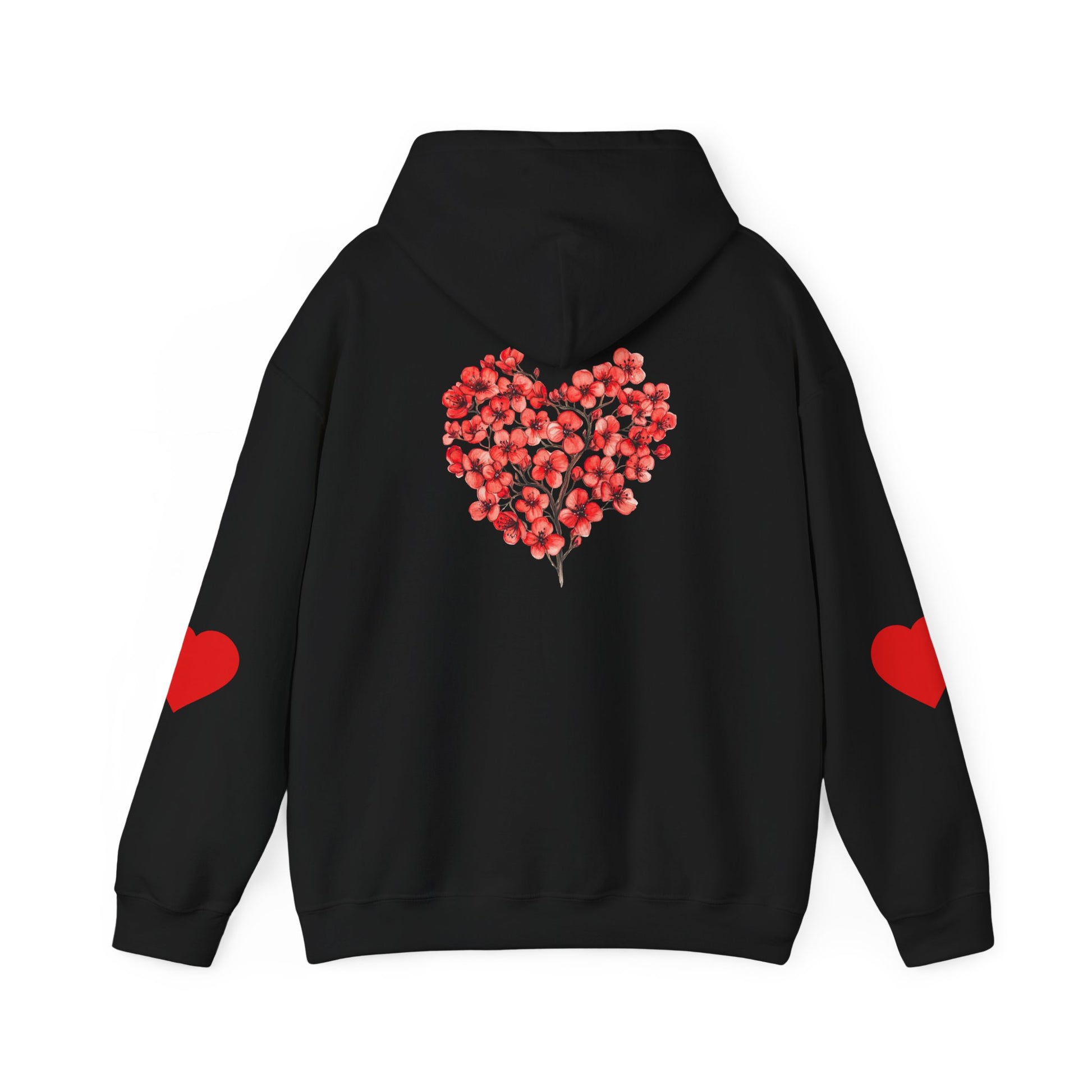 Heart Bouquet Hoodie — Floral Heart Pullover with Elbow Hearts