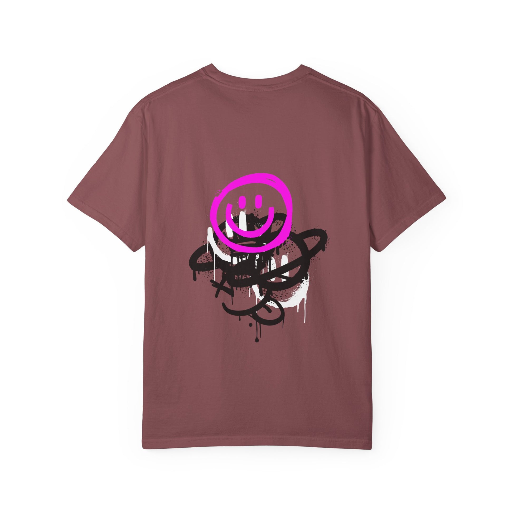 Smiley Graffiti T-Shirt — Neon Pink Drip Streetwear Tee
