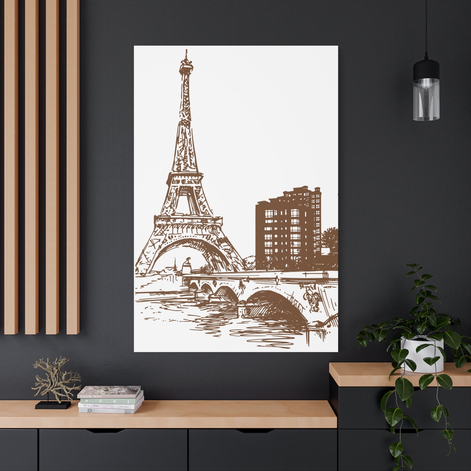 Parisian Dreams Canvas Print, Eiffel Tower Wall Art, Brown Sketch Decor