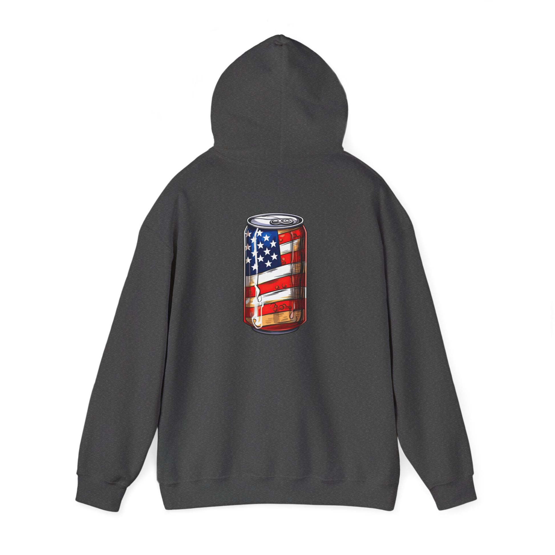 American Flag Soda Can Hoodie — Patriotic Vintage Beverage Graphic Sweatshirt