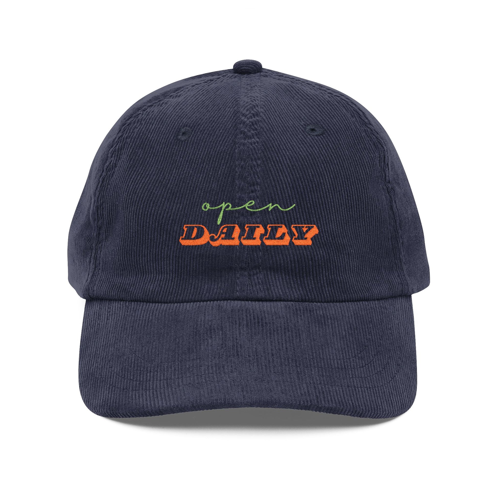 Vintage Corduroy Embroidered Cap — 'open DAILY' Retro Baseball Hat