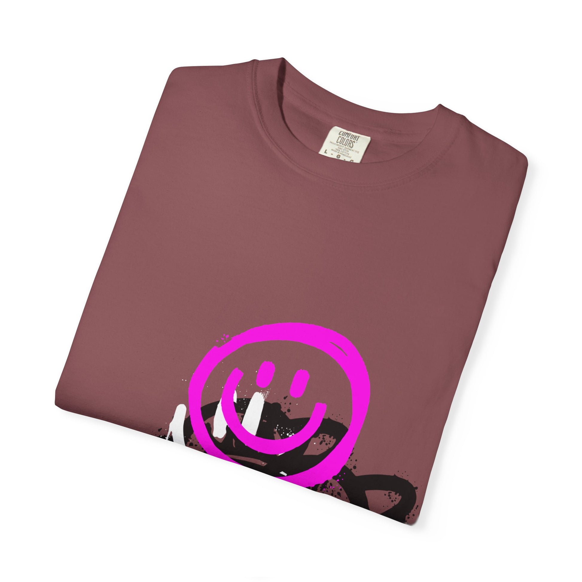 Smiley Graffiti T-Shirt — Neon Pink Drip Streetwear Tee