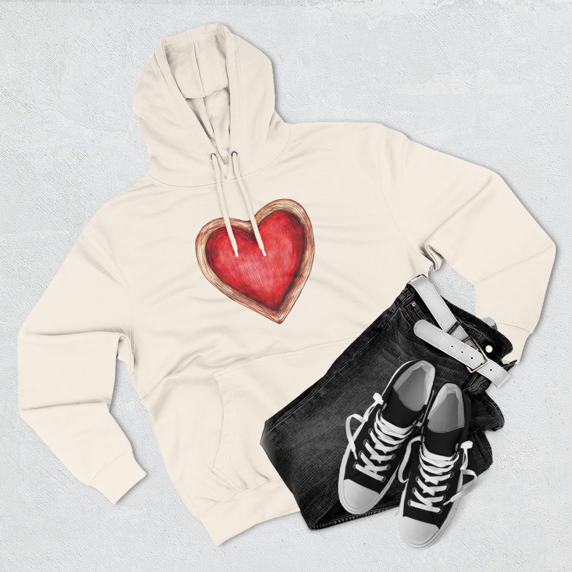 Heart Watercolor Hoodie — Hand-Painted Red Heart Pullover for Valentine's Day