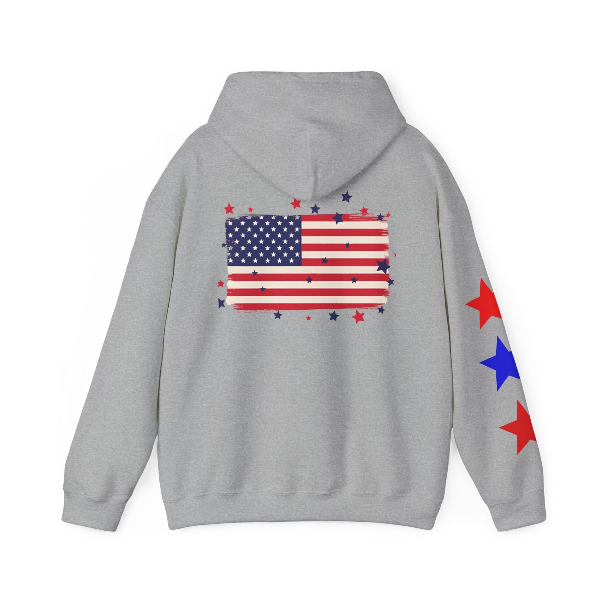 Patriotic Hooded Sweatshirt with Flag and Stars
