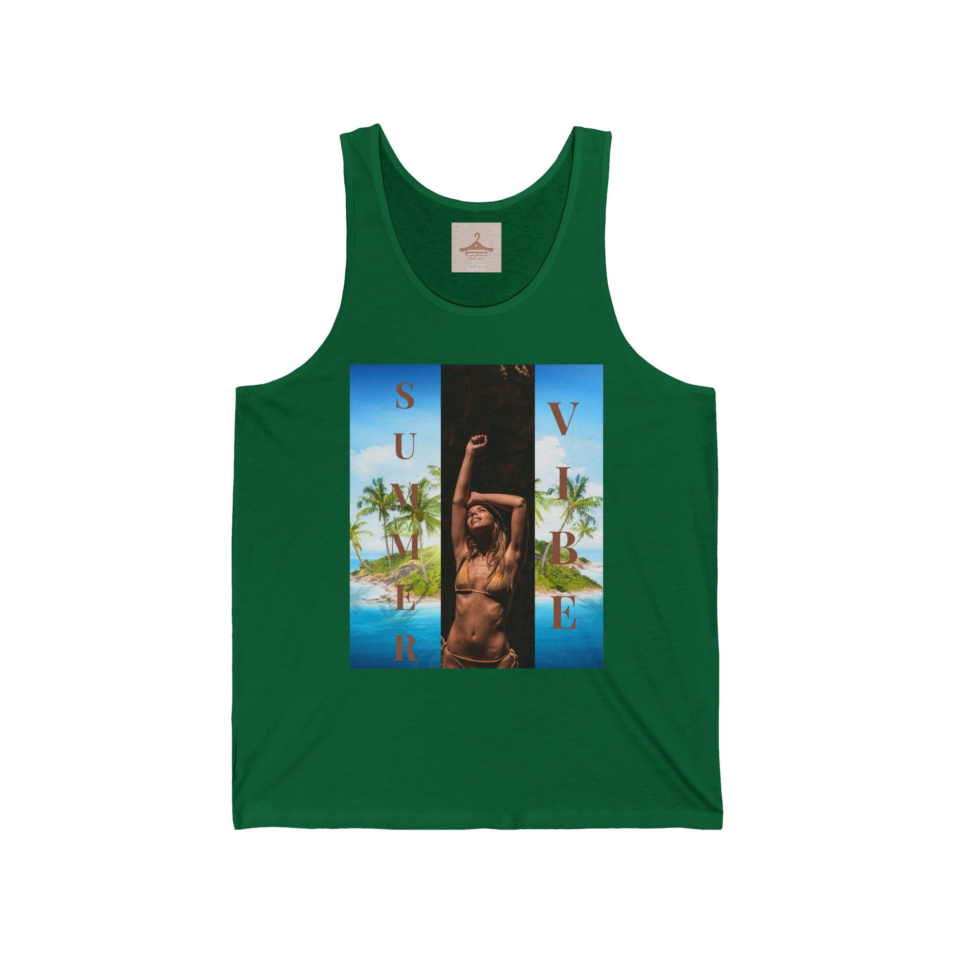 Summer Vibe Tank Top — Tropical Sunset Graphic Tank with 'SUMMER' Text