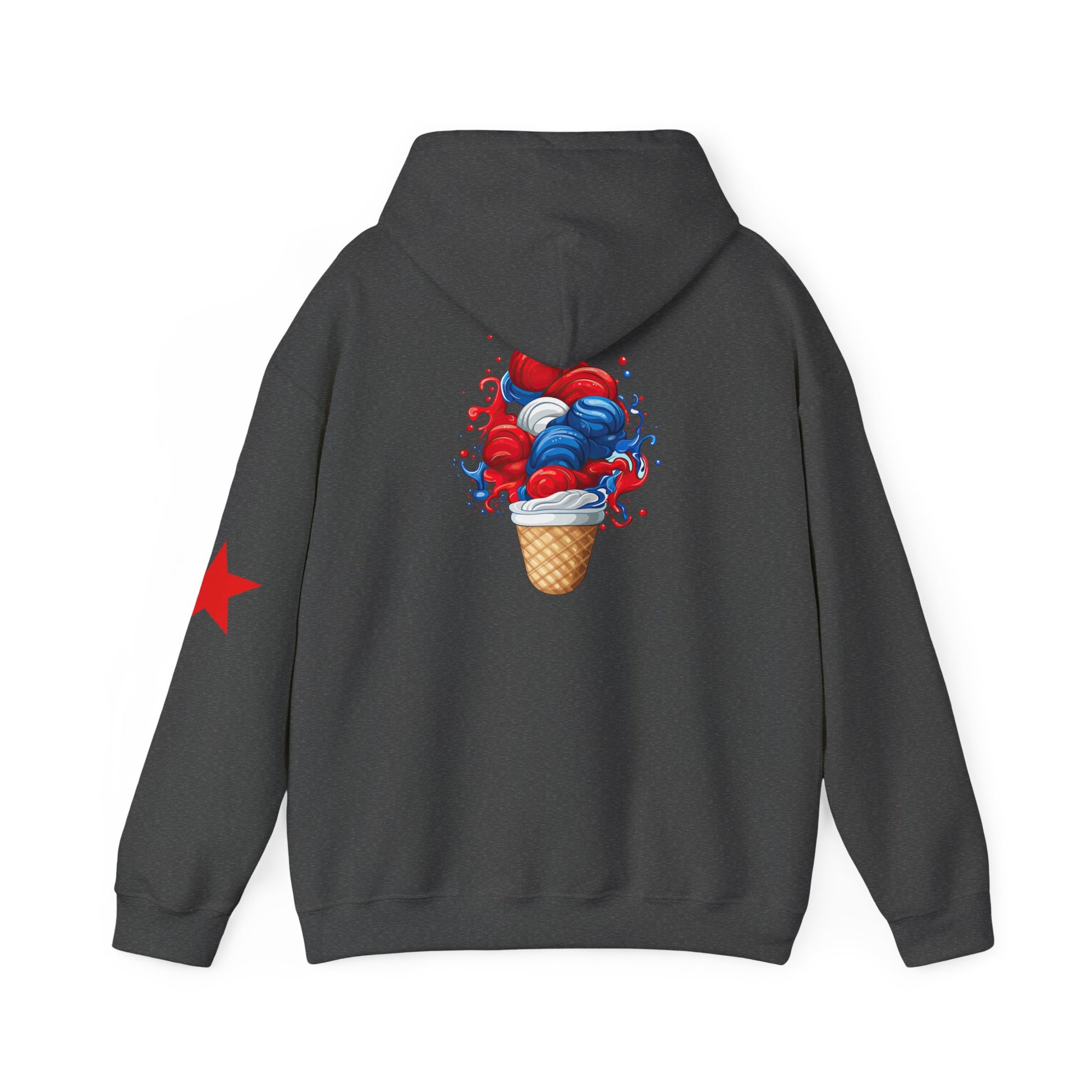 Ice Cream Cone Hoodie — Red, White & Blue Swirl Patriotic Ice Cream Graphic Hooded Sweatshirt