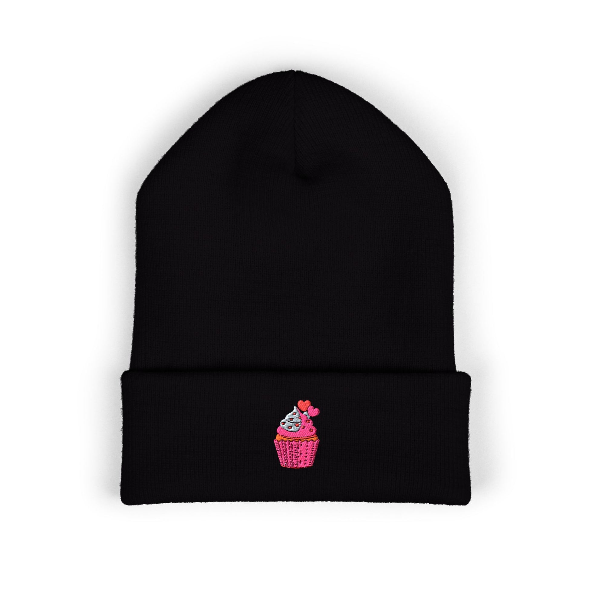 Embroidered Pink Cupcake Cuffed Beanie
