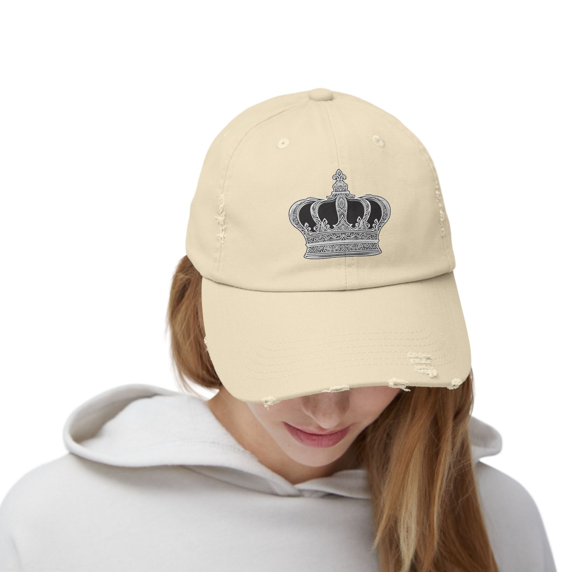 Crown Embroidered Unisex Distressed Cap
