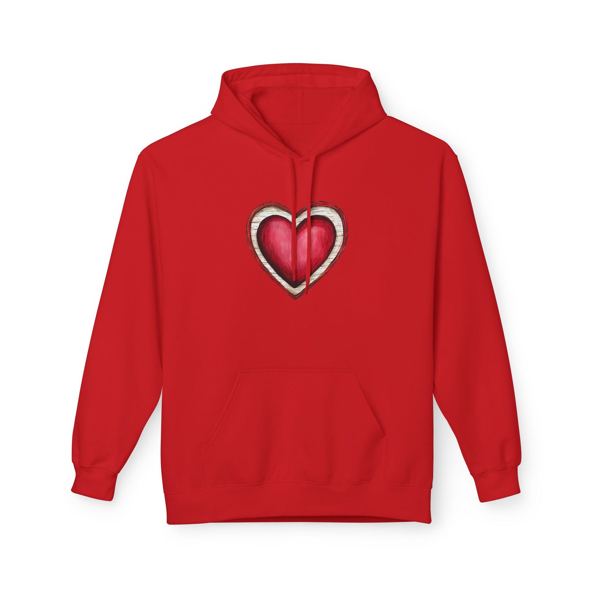 Heart Graphic Hoodie — Vintage Red Heart Chest Design