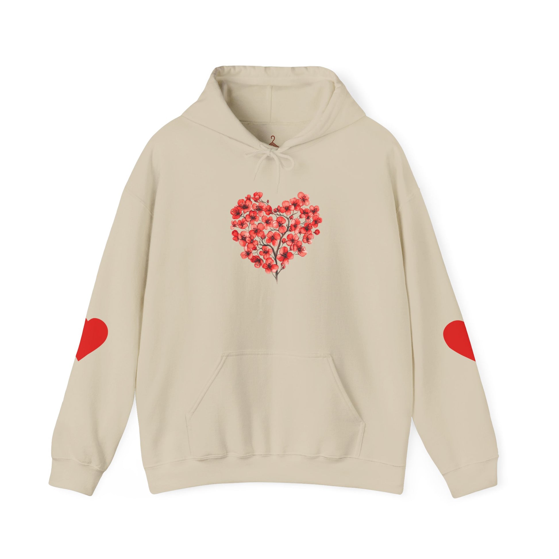 Heart Bouquet Hoodie — Floral Heart Pullover with Elbow Hearts
