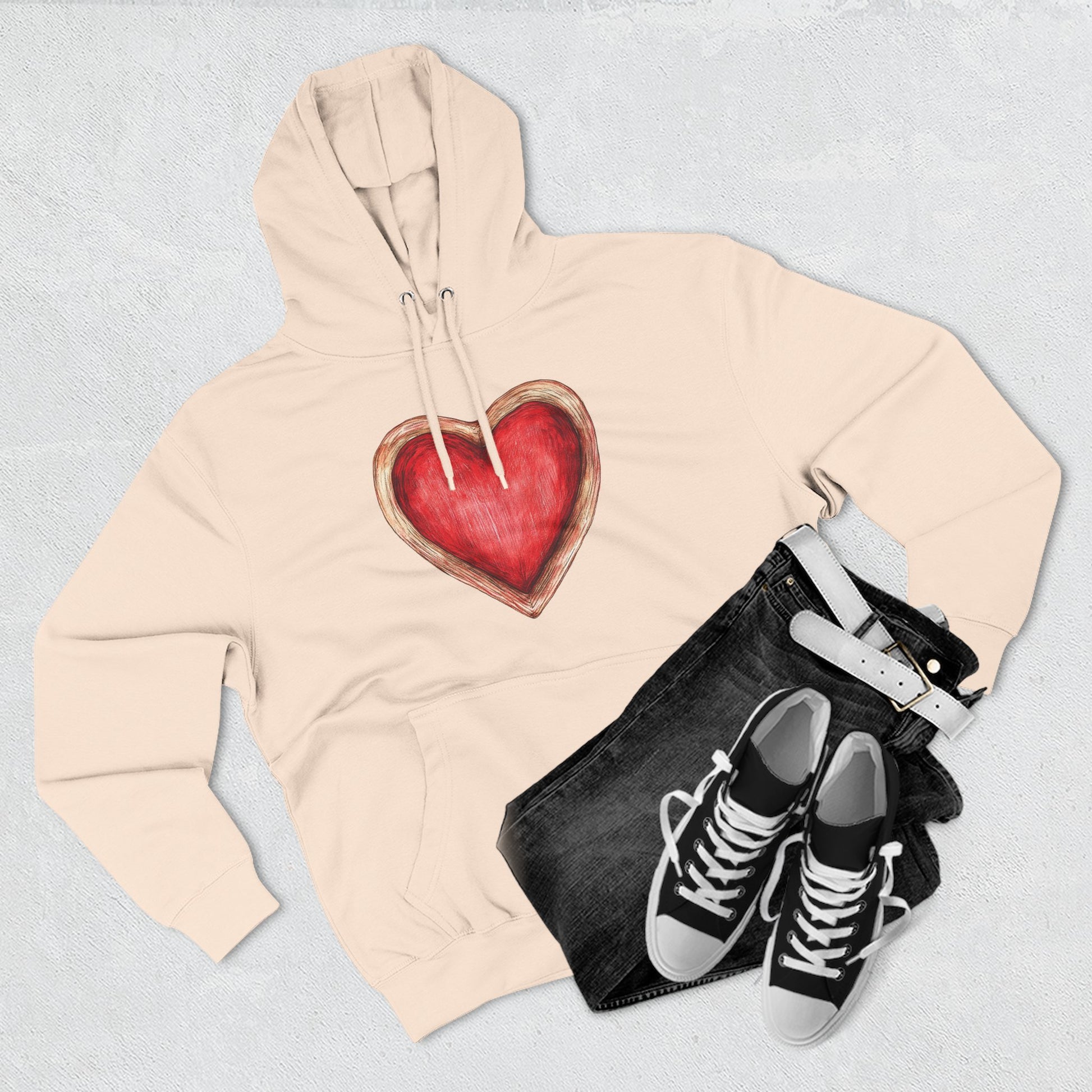 Heart Watercolor Hoodie — Hand-Painted Red Heart Pullover for Valentine's Day
