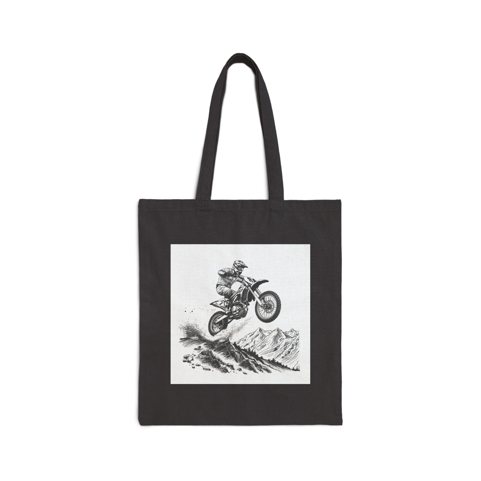 Motorcycle Jump Cotton Tote Bag — Vintage Dirt Bike Mountain Rider Tote