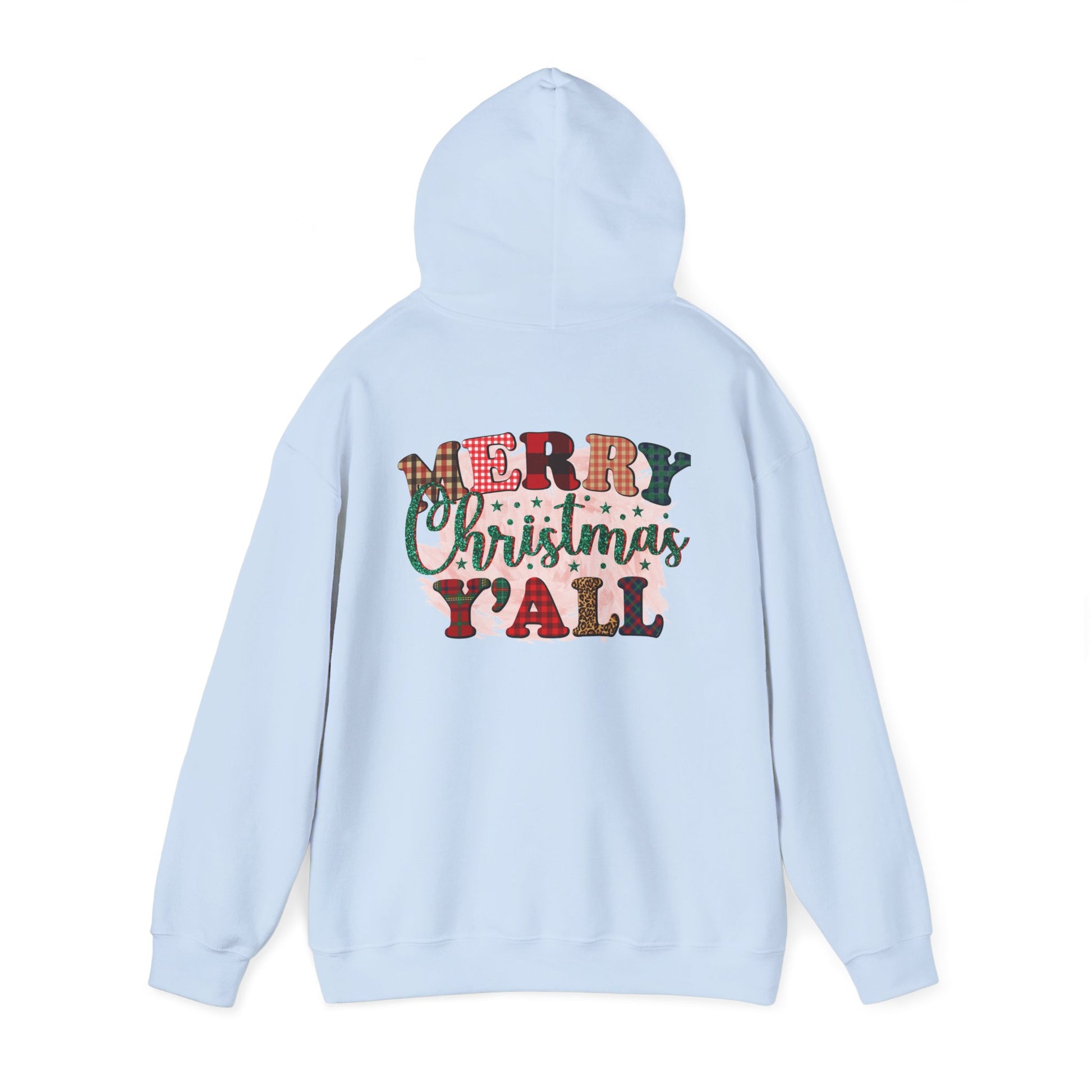 Merry Christmas Y'all Hoodie – Plaid Holiday Graphic Hooded Sweatshirt