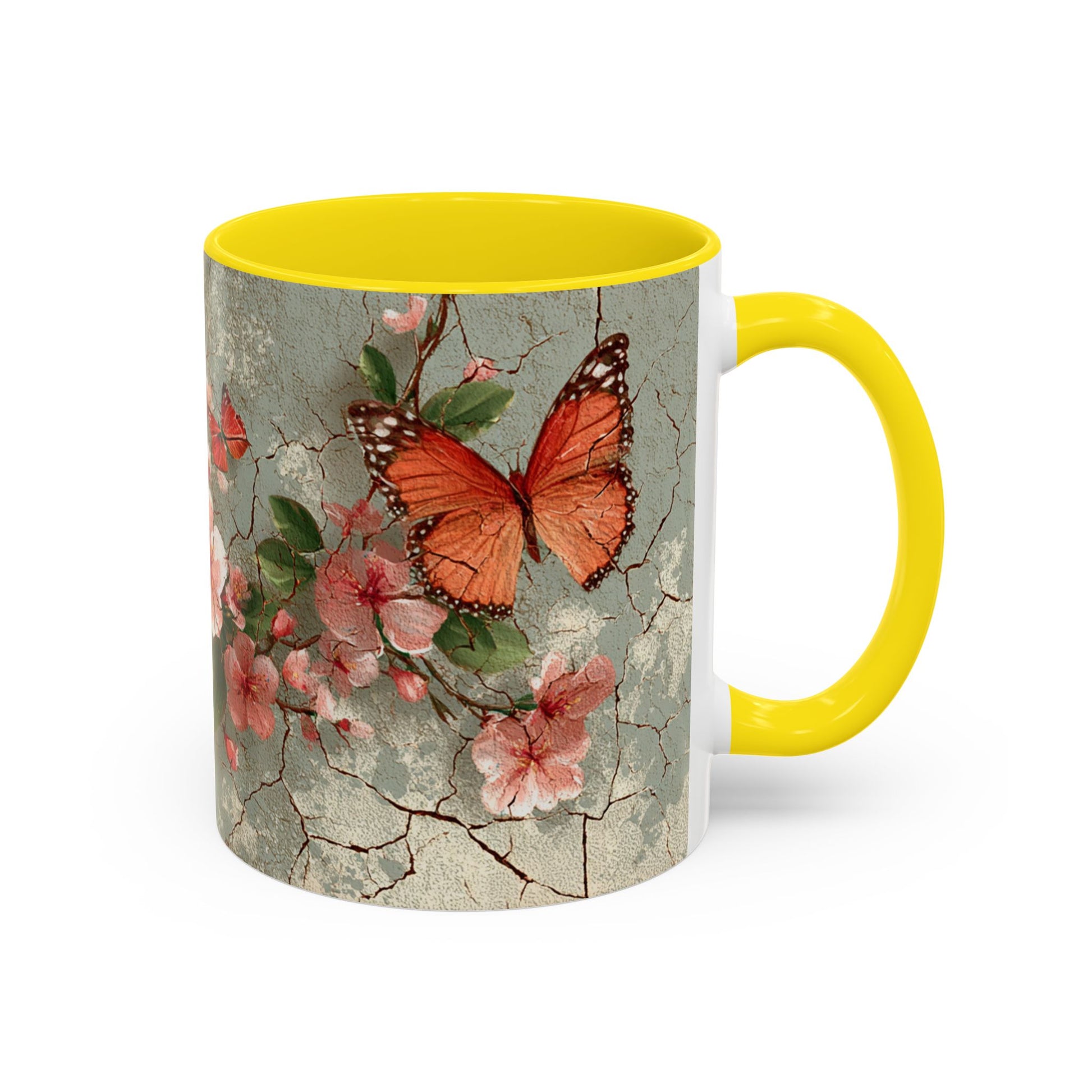 Floral Butterfly Accent Coffee Mug, Spring Gift, Kitchen Decor, Nature Lover Mug, Tea Cup