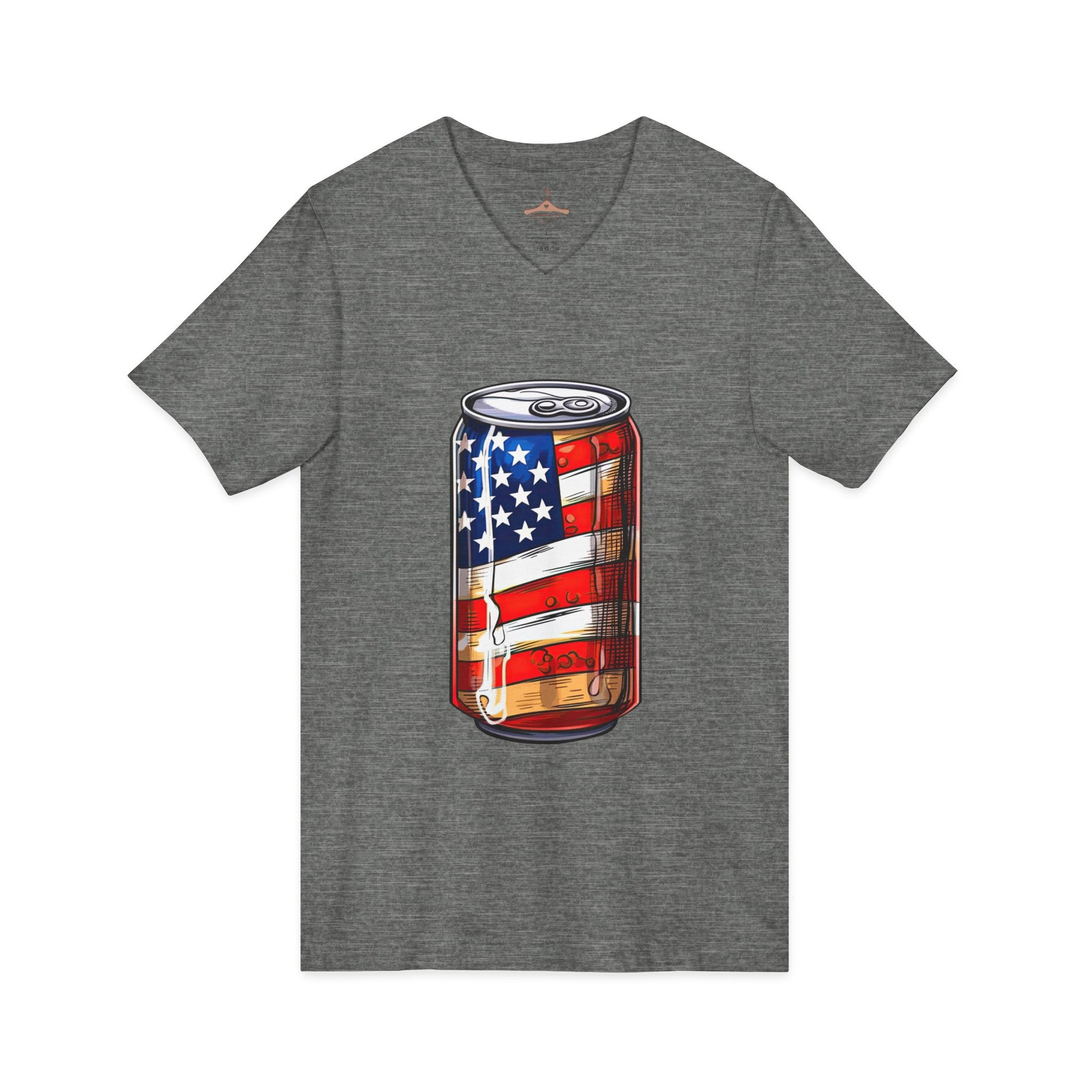 Patriotic Soda Can V-Neck Tee — American Flag Drink Can Graphic Tee