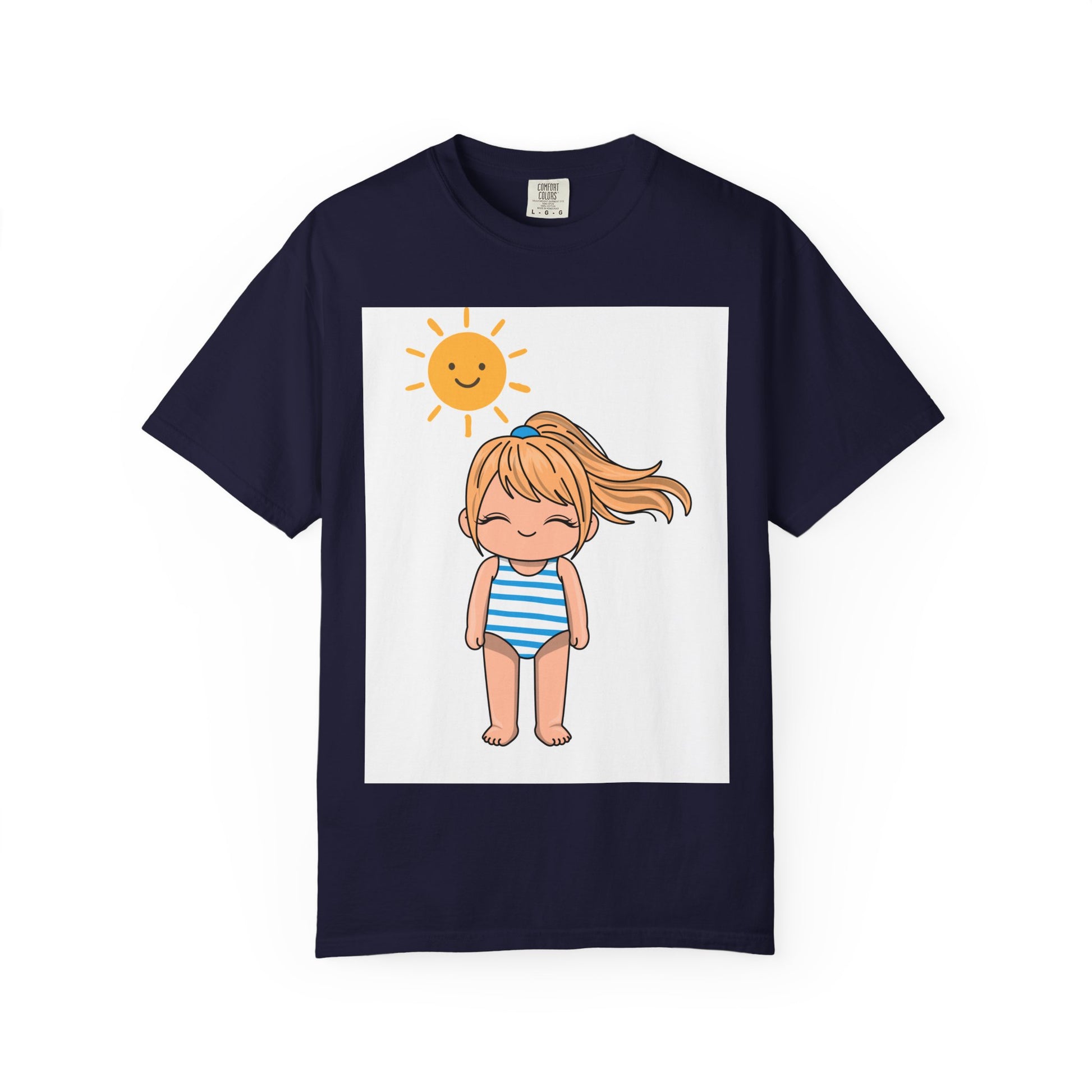 Cute Girl in Swimsuit T-Shirt — Sunny Beach Cartoon Tee