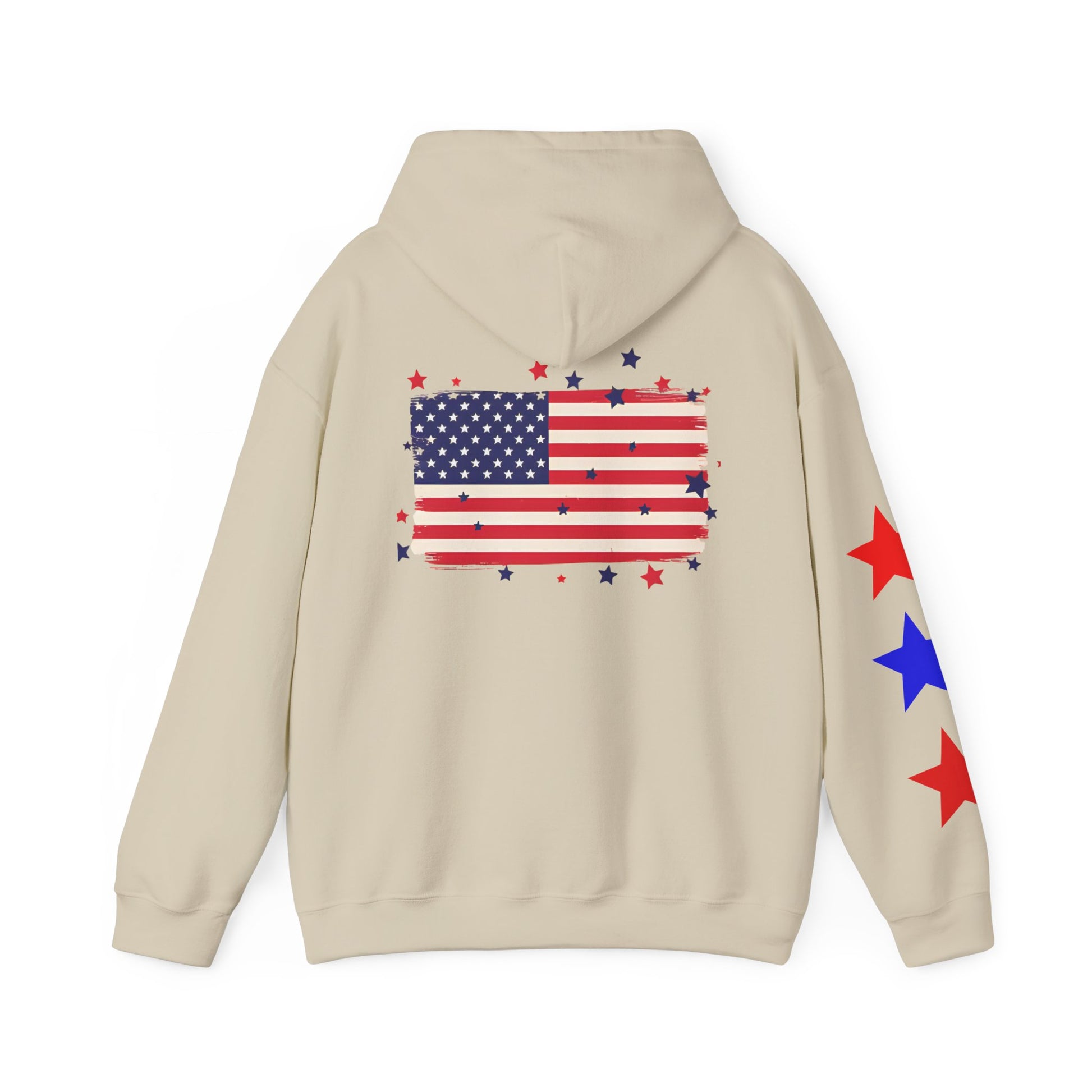Patriotic Hooded Sweatshirt with Flag and Stars