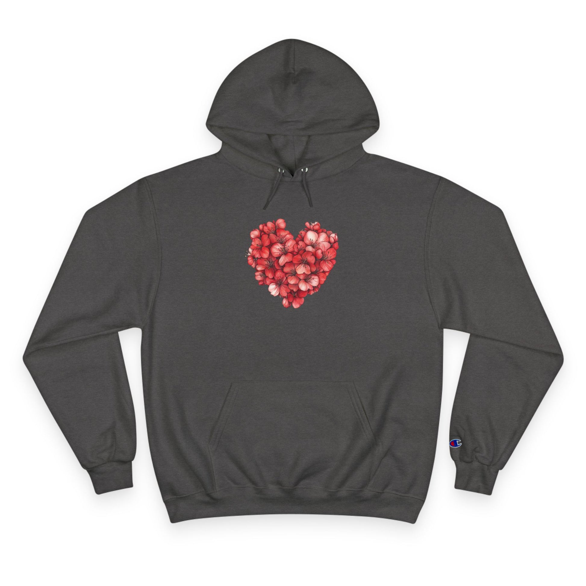 Hoodie — Red Rose Petal Heart Graphic Champion Hoodie
