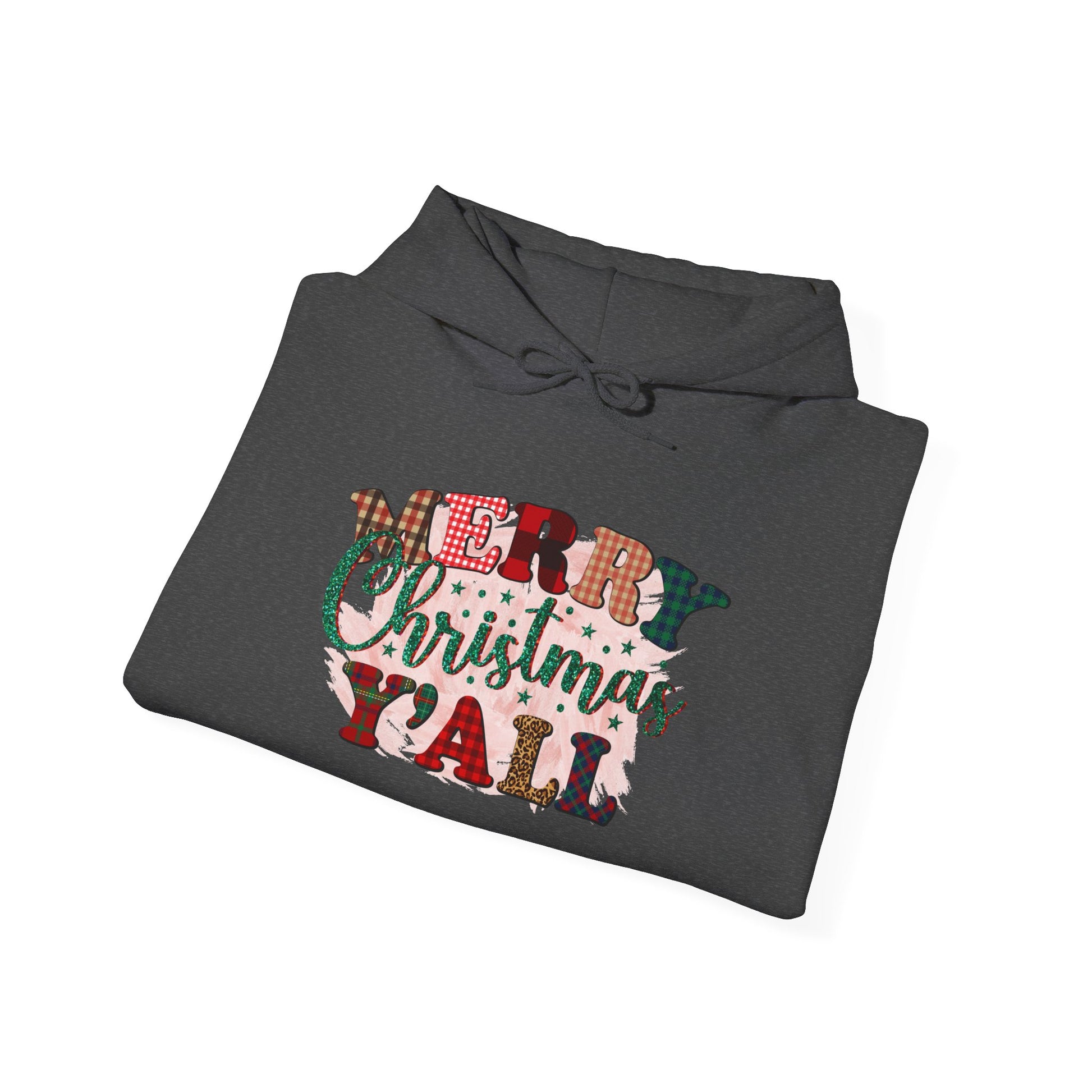 Merry Christmas Y'all Hoodie – Plaid Holiday Graphic Hooded Sweatshirt