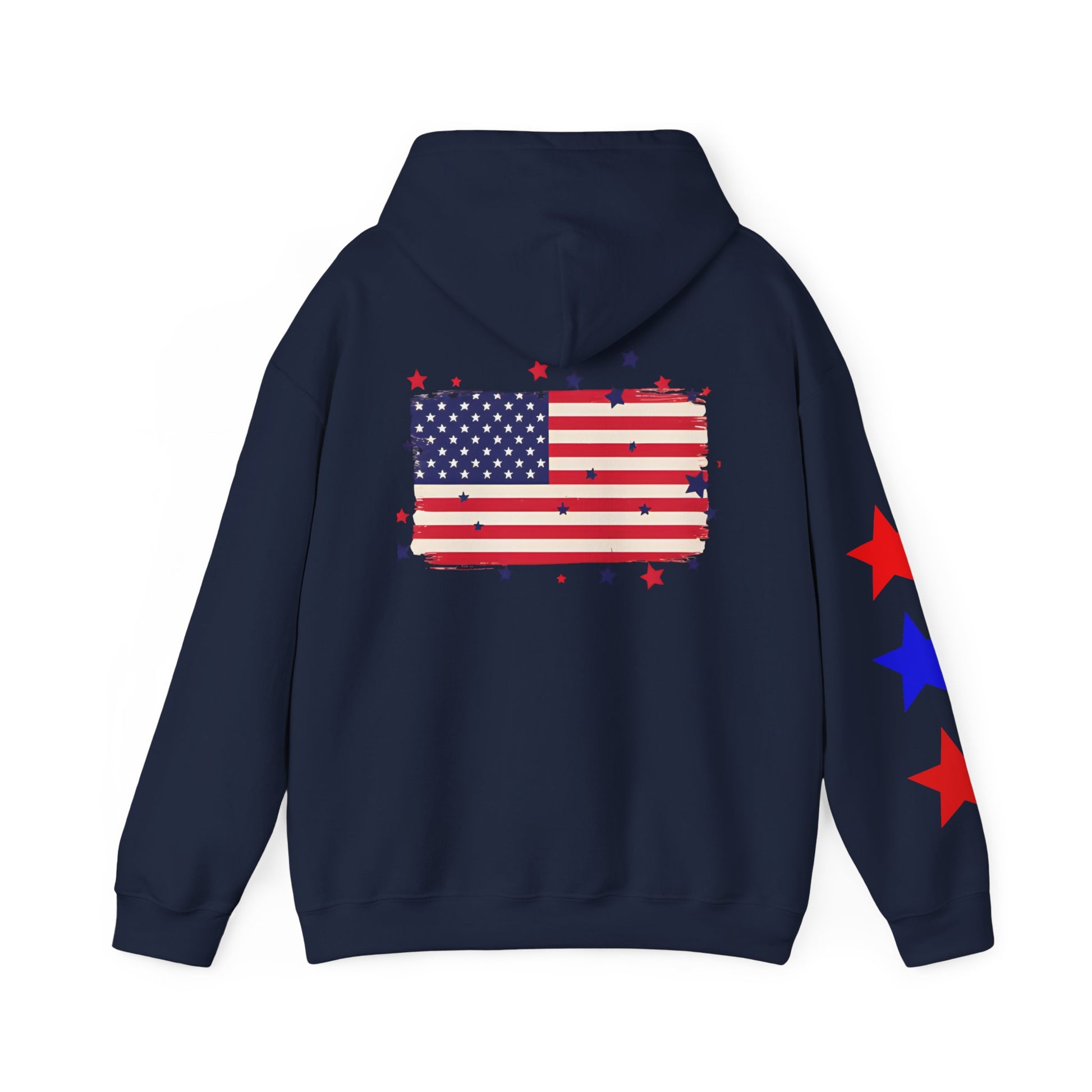 Patriotic Hooded Sweatshirt with Flag and Stars