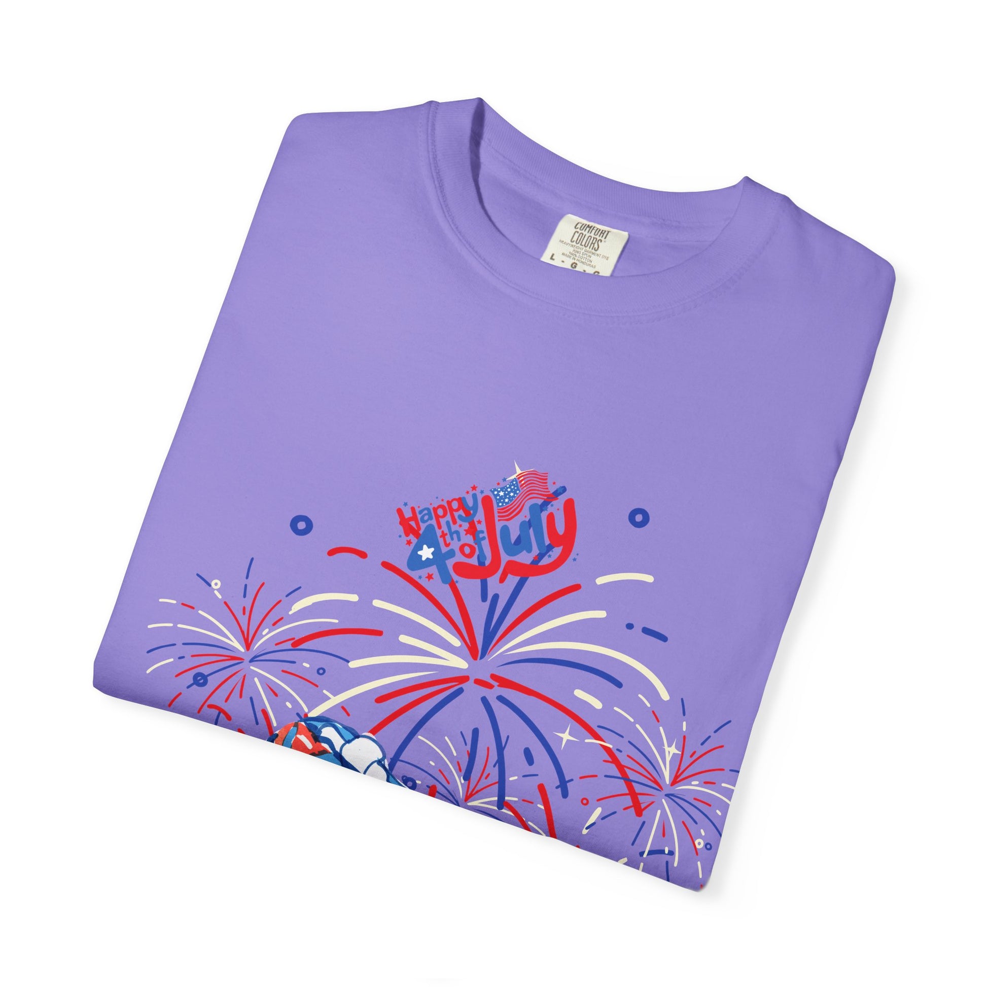 T-Shirt — Fourth of July Party Graphic Tee (Fireworks, Cupcake & Drinks)