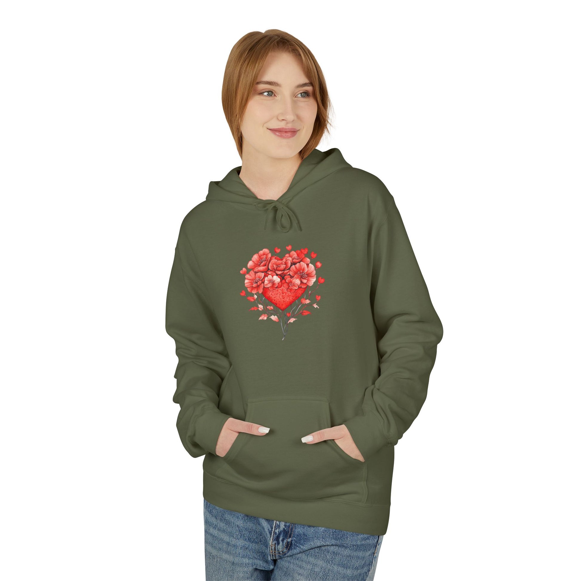 Heart of Roses Hoodie — Floral Heart Graphic Sweatshirt for Valentine's Day