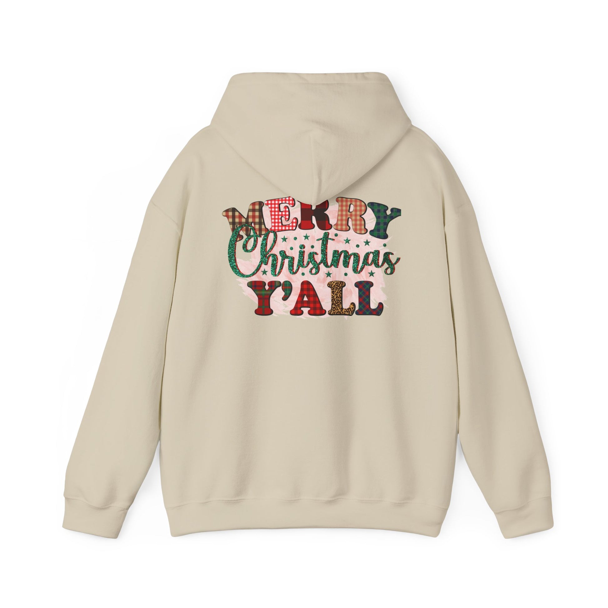 Merry Christmas Y'all Hoodie – Plaid Holiday Graphic Hooded Sweatshirt