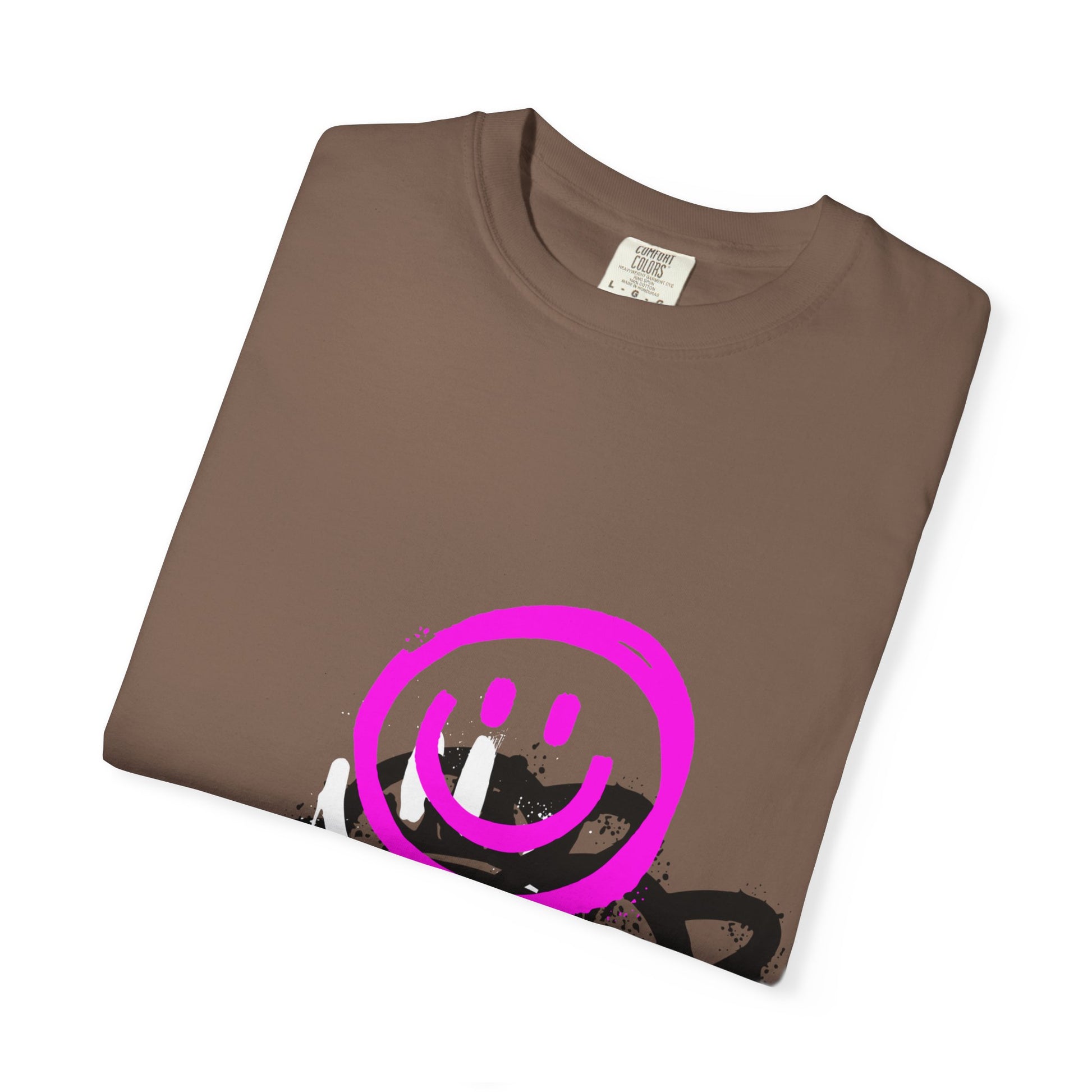 Smiley Graffiti T-Shirt — Neon Pink Drip Streetwear Tee