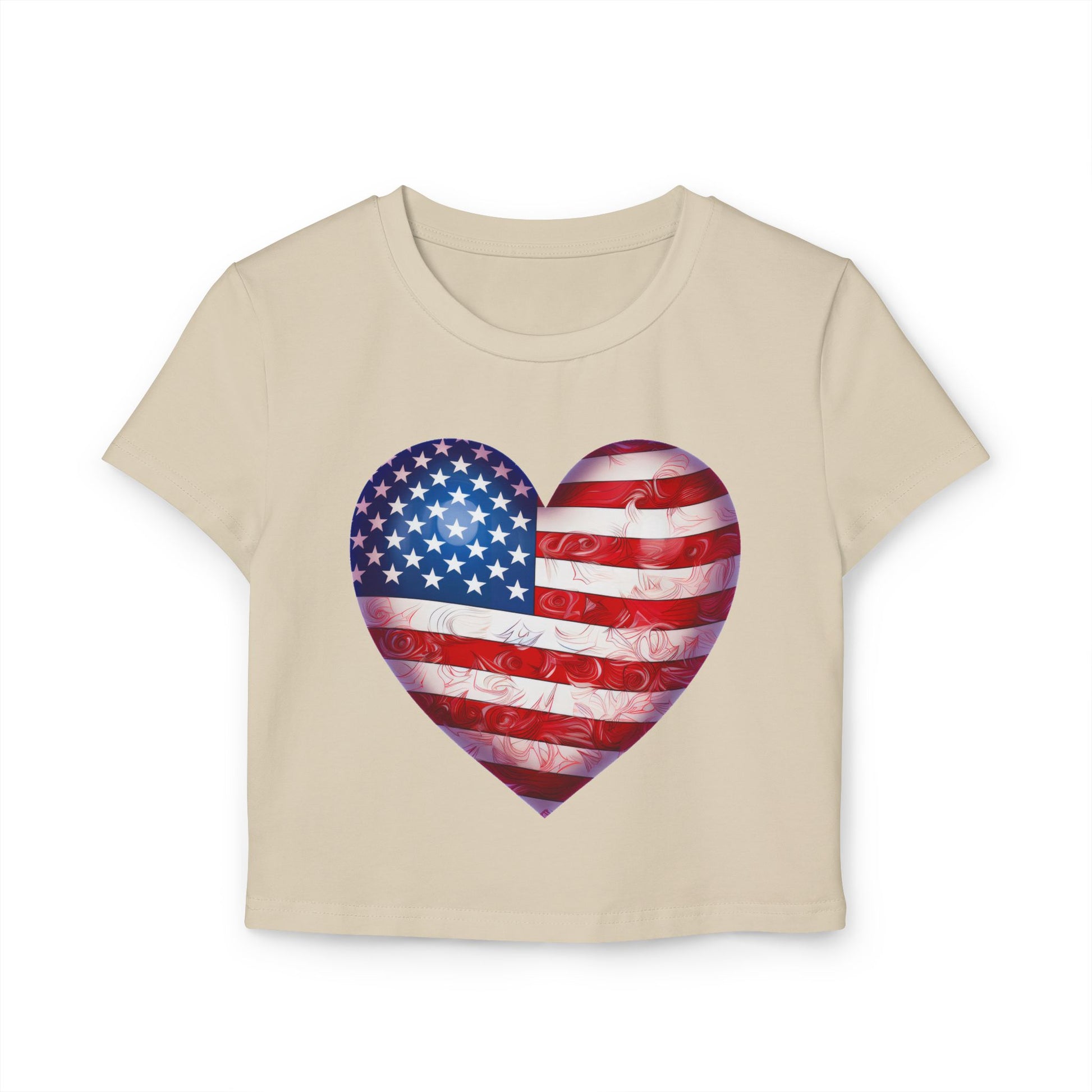Patriotic Heart Baby Tee — American Flag Graphic Women's Crop Top