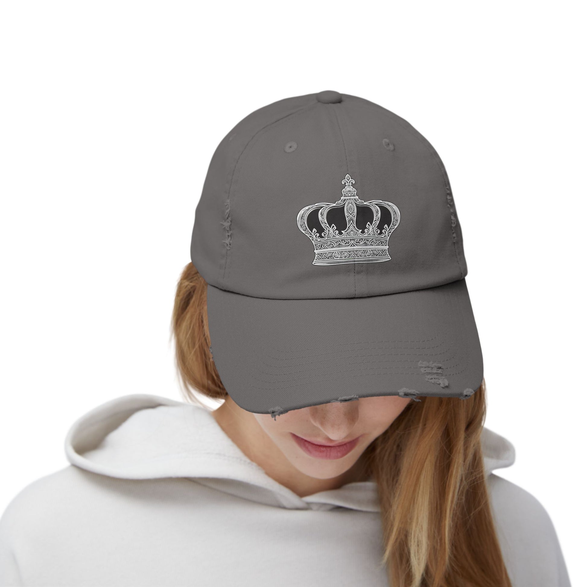 Crown Embroidered Unisex Distressed Cap