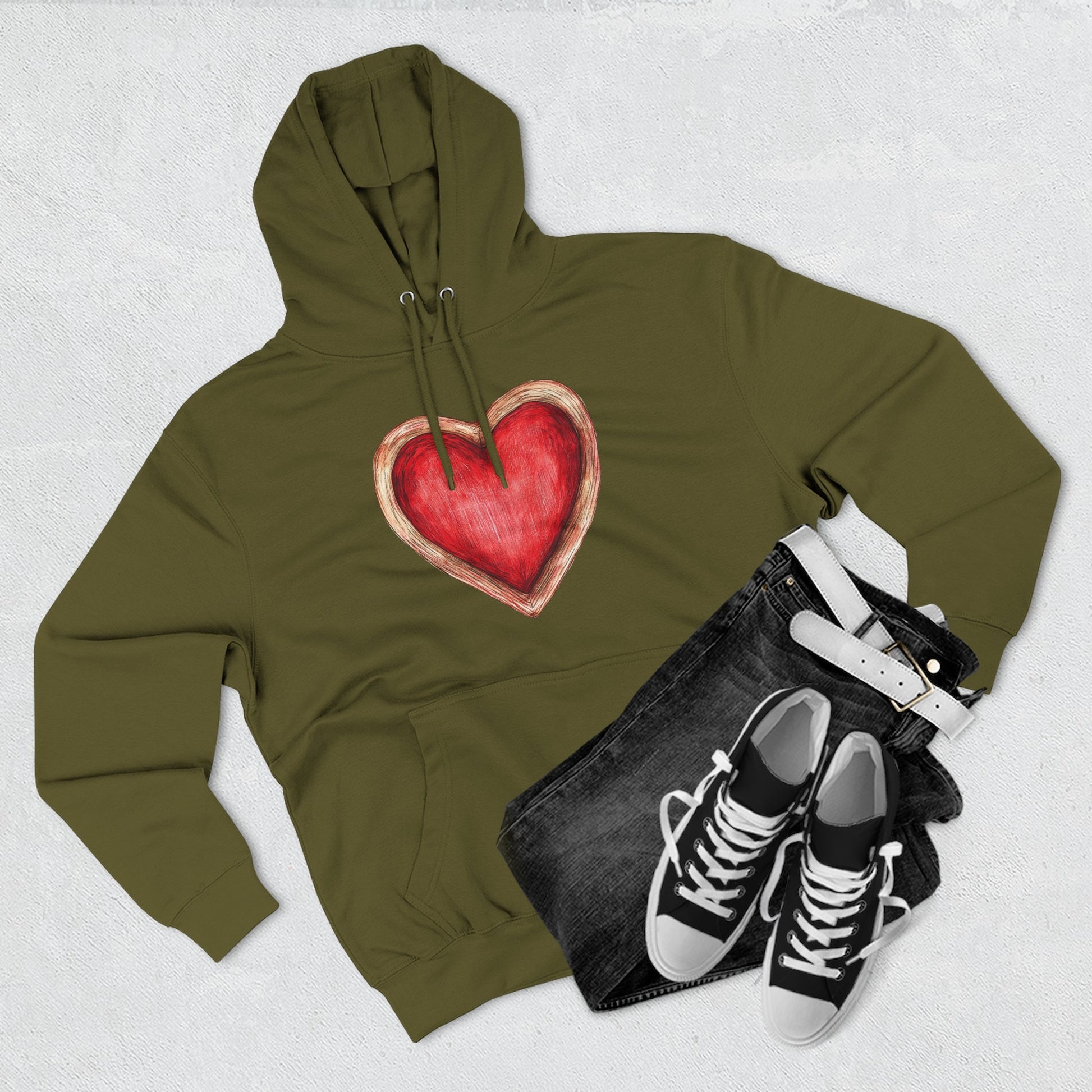 Heart Watercolor Hoodie — Hand-Painted Red Heart Pullover for Valentine's Day