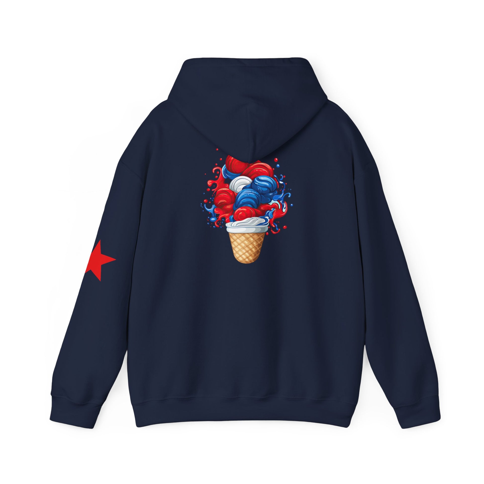 Ice Cream Cone Hoodie — Red, White & Blue Swirl Patriotic Ice Cream Graphic Hooded Sweatshirt