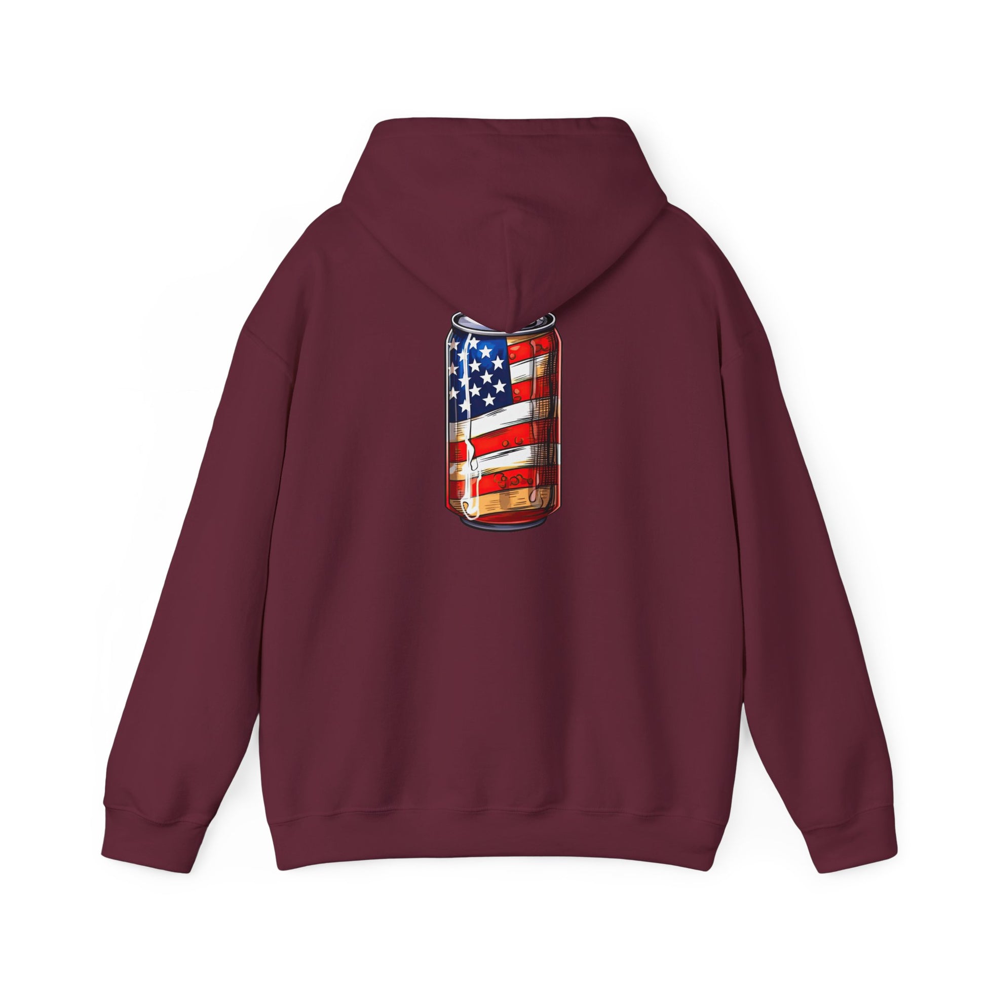 American Flag Soda Can Hoodie — Patriotic Vintage Beverage Graphic Sweatshirt