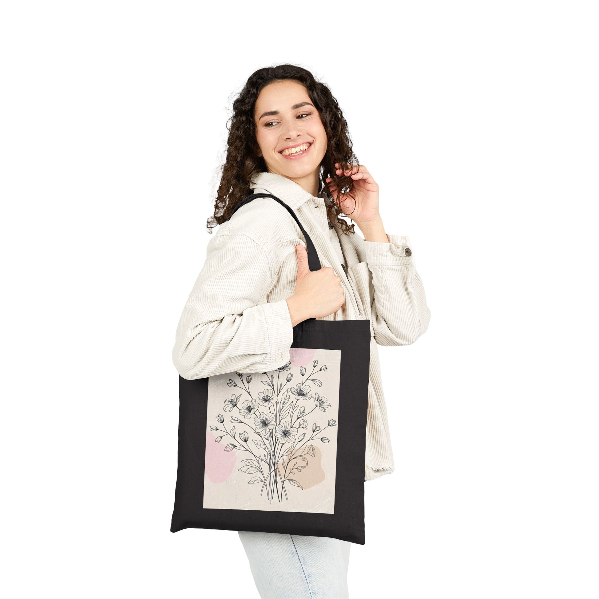 Floral Design Cotton Canvas Tote Bag, Eco-Friendly