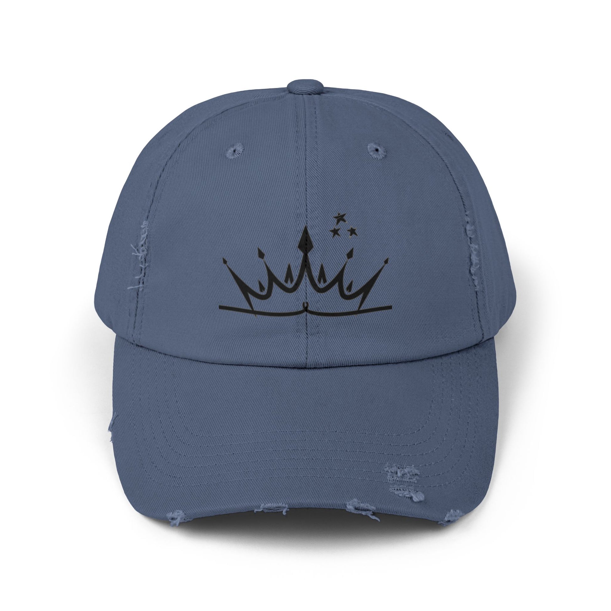 Unisex Distressed Cap with Crown Design