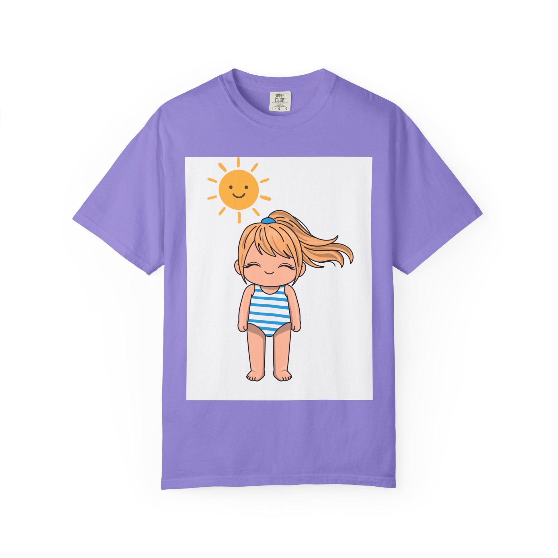 Cute Girl in Swimsuit T-Shirt — Sunny Beach Cartoon Tee