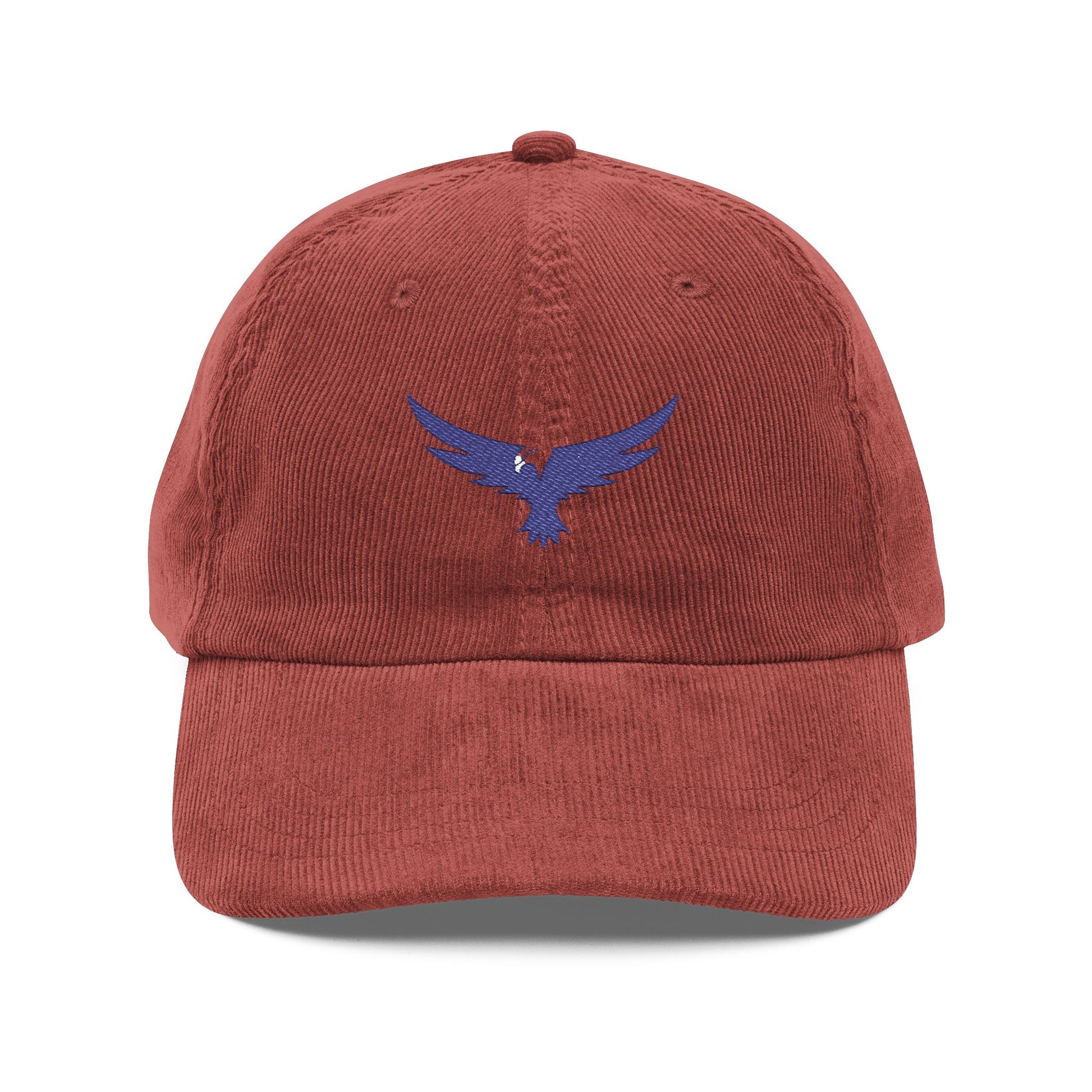 Vintage Corduroy Cap with Embroidered Blue Eagle — Retro Casual Hat