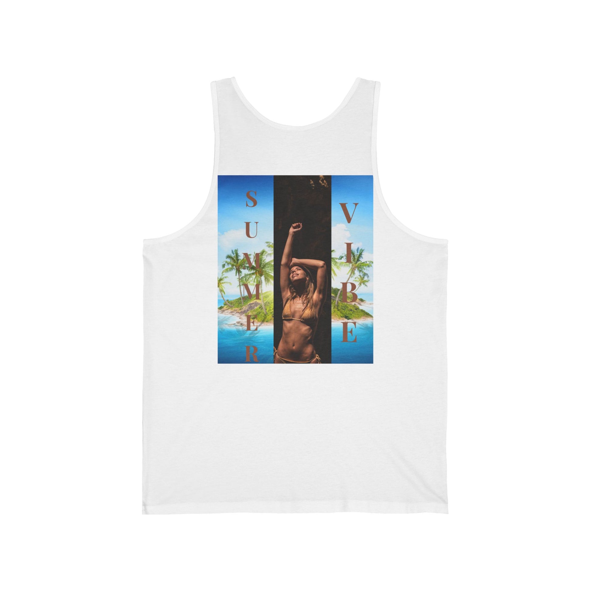 Summer Vibe Tank Top — Tropical Sunset Graphic Tank with 'SUMMER' Text