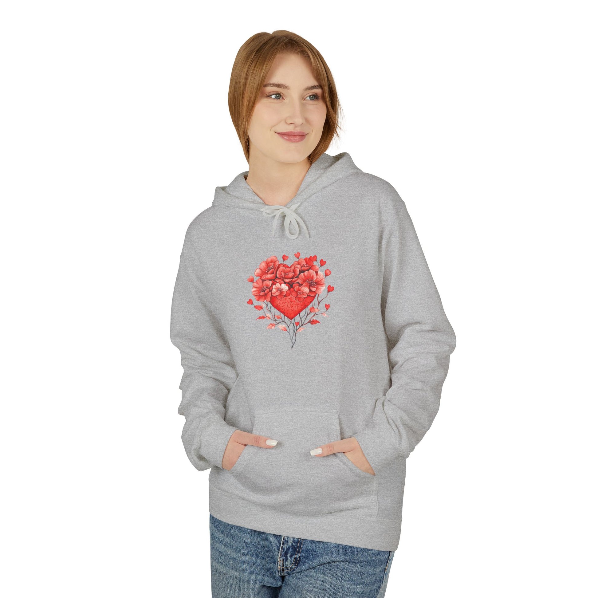Heart of Roses Hoodie — Floral Heart Graphic Sweatshirt for Valentine's Day