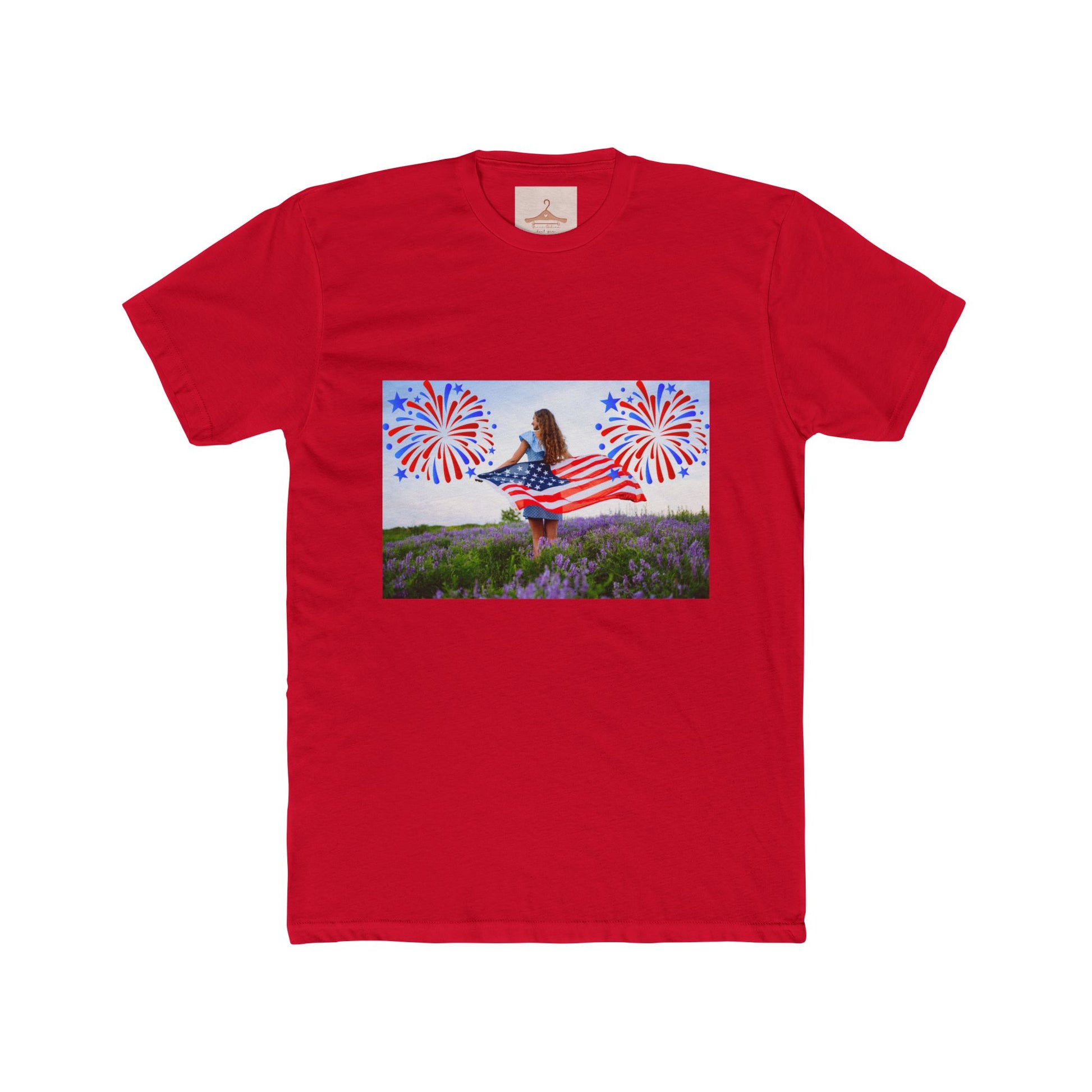American Flag Fireworks Tee — Patriotic 4th of July Cotton Crew Shirt