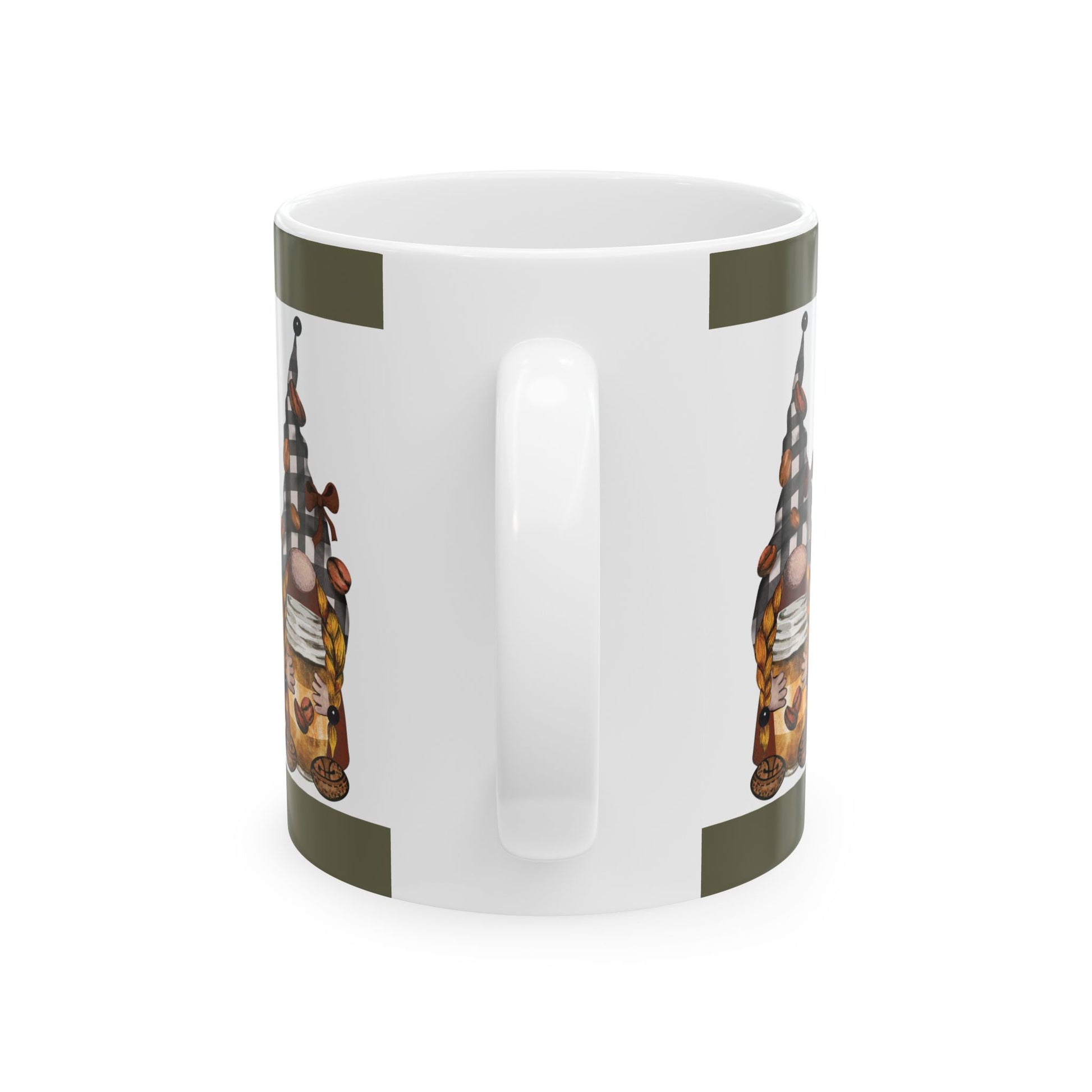 Gnome Coffee Mug — Cozy Plaid Gnome Holding Book Ceramic Mug (11oz & 15oz)