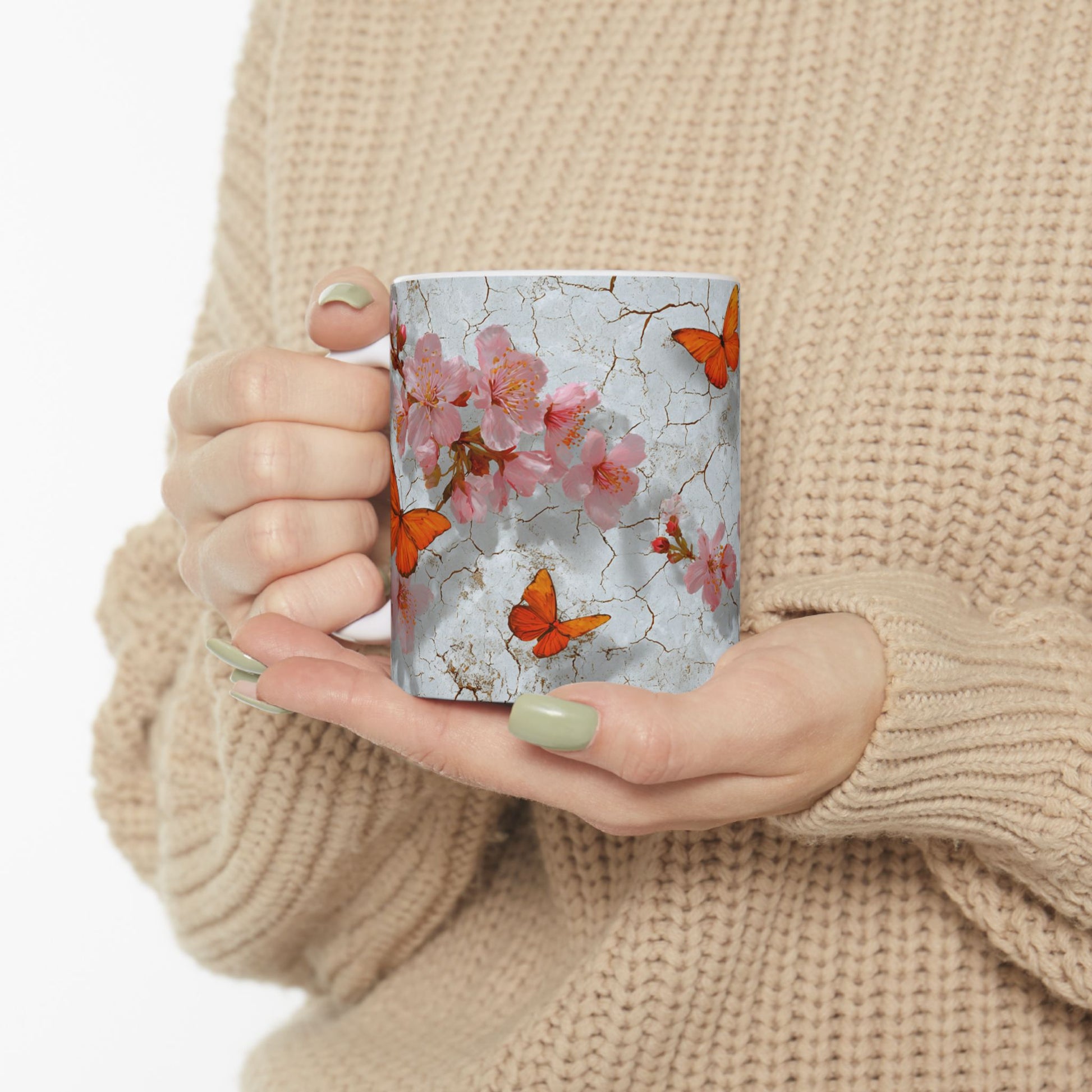 Blossom & Butterfly Ceramic Mug - Perfect for Tea Lovers, Mother's Day Gift, Botanical Decor