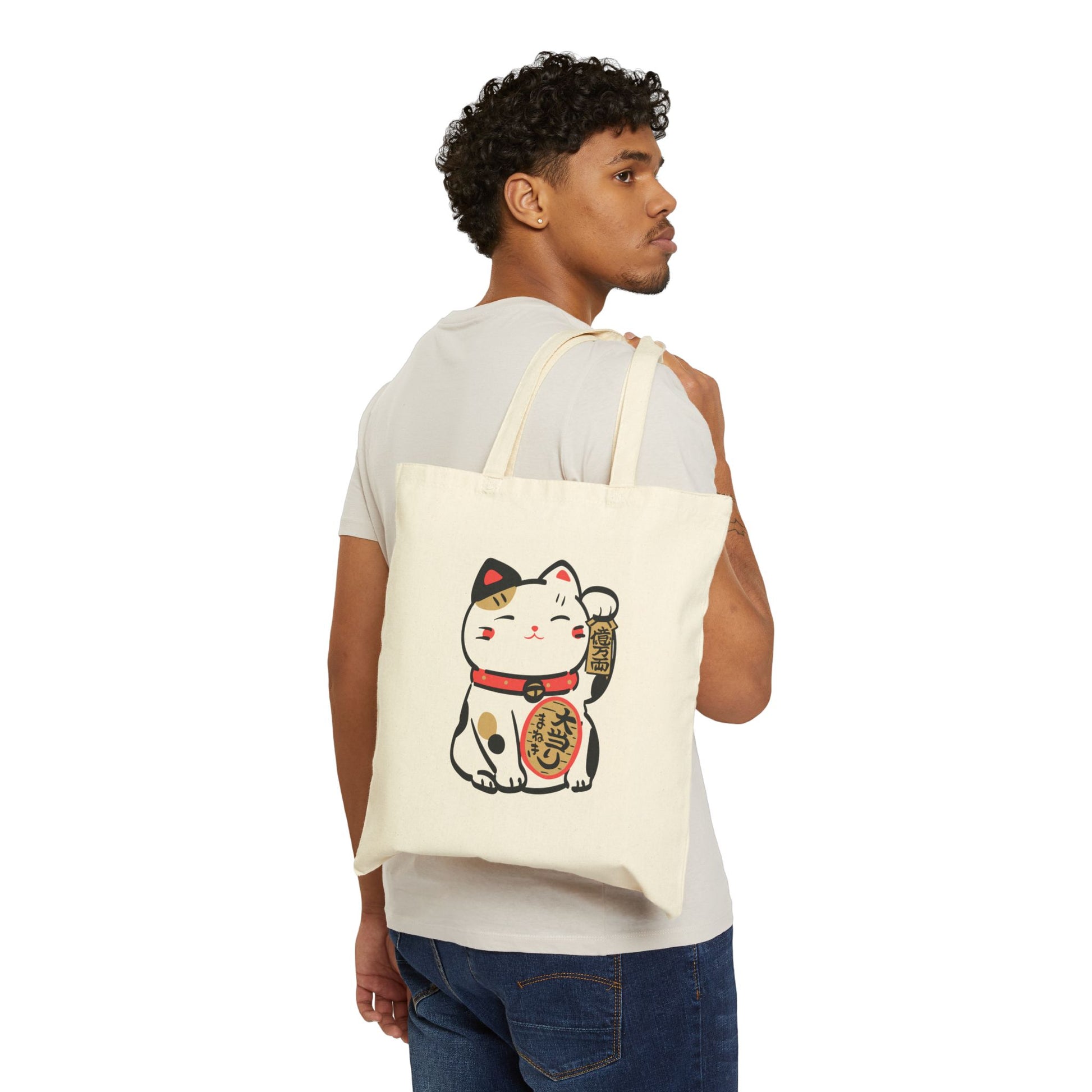 Maneki Neko Lucky Cat Canvas Tote Bag — Japanese Good Luck Shopper