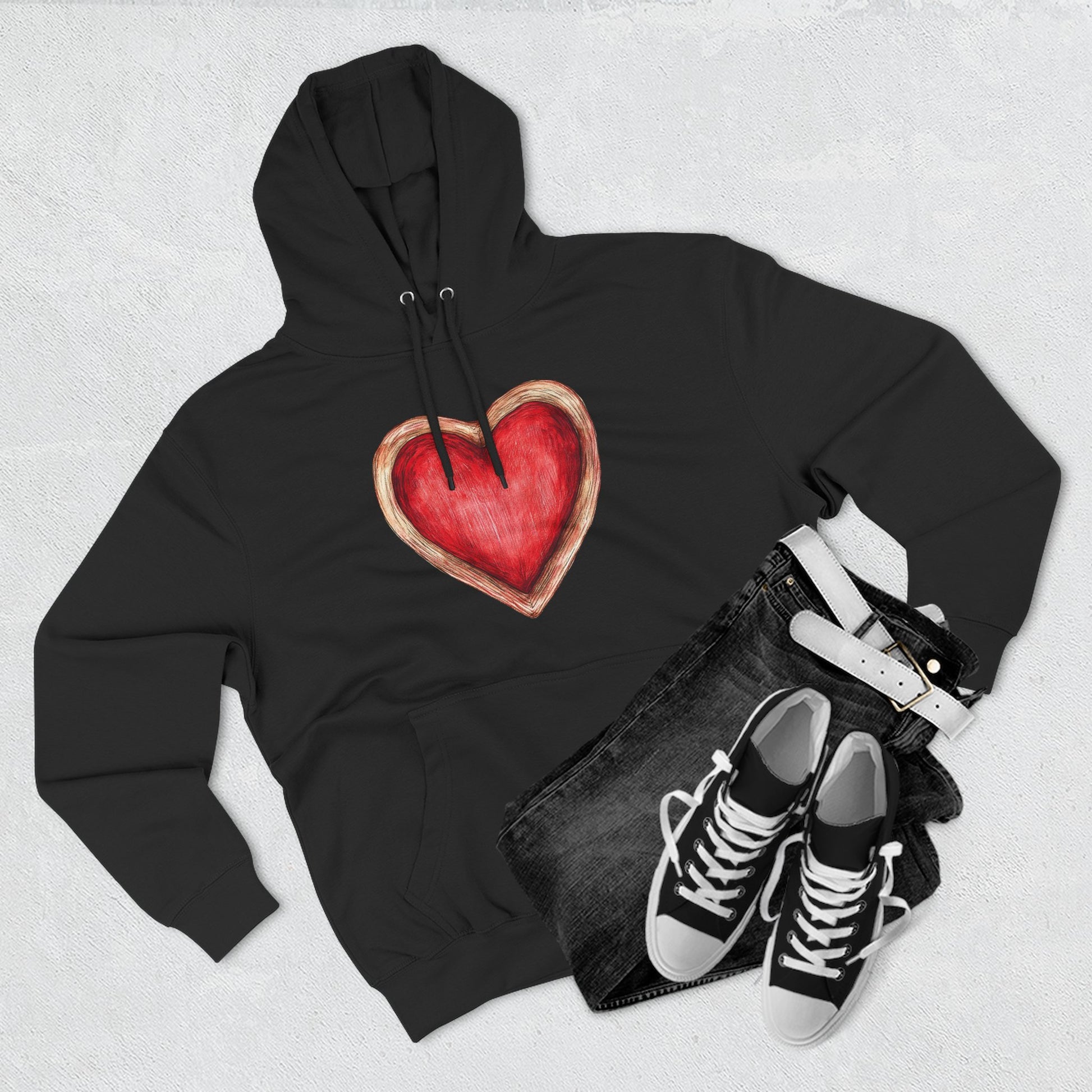 Heart Watercolor Hoodie — Hand-Painted Red Heart Pullover for Valentine's Day