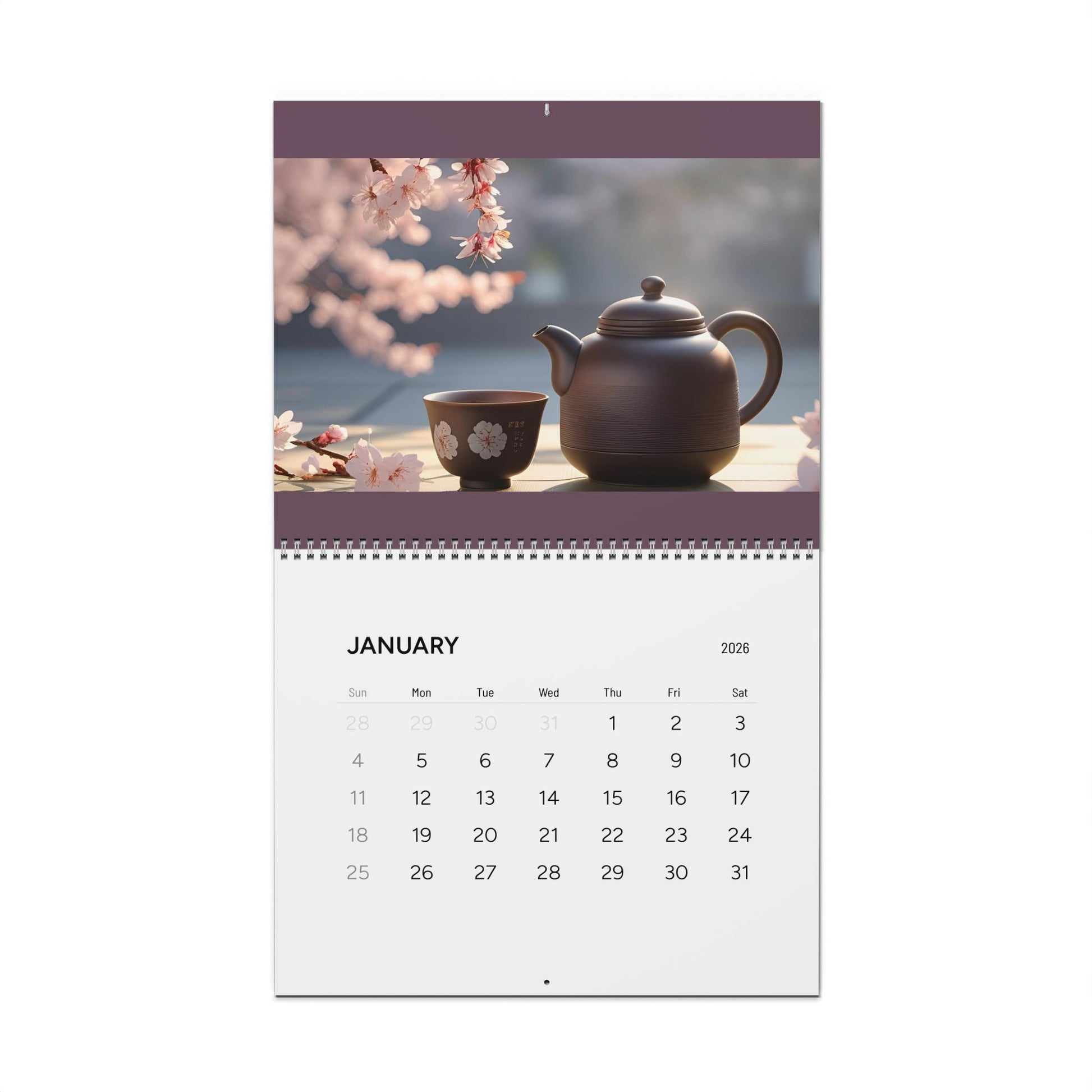 Floral Teapot Wall Calendar 2026 - Monthly Planner with Elegant Artwork