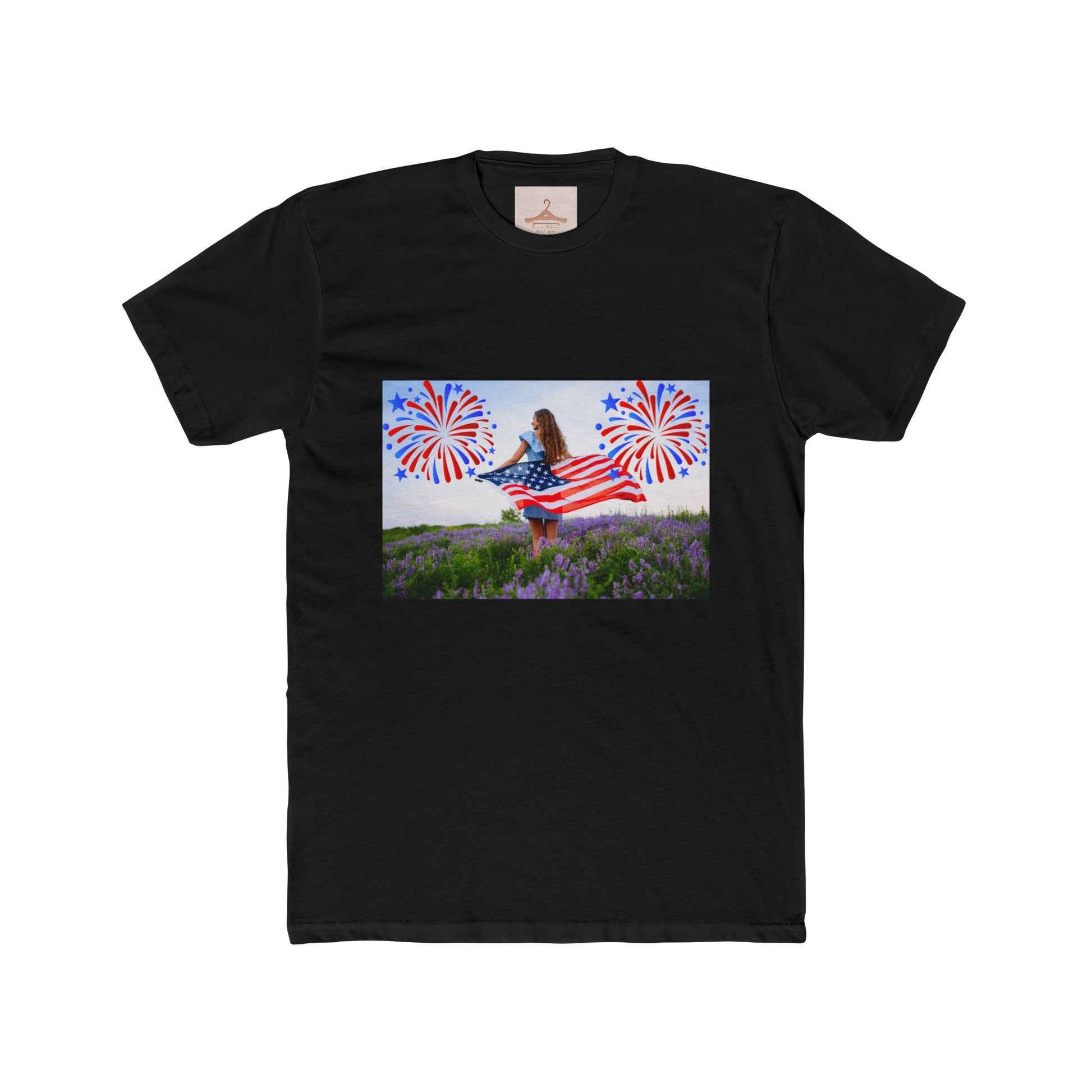 American Flag Fireworks Tee — Patriotic 4th of July Cotton Crew Shirt