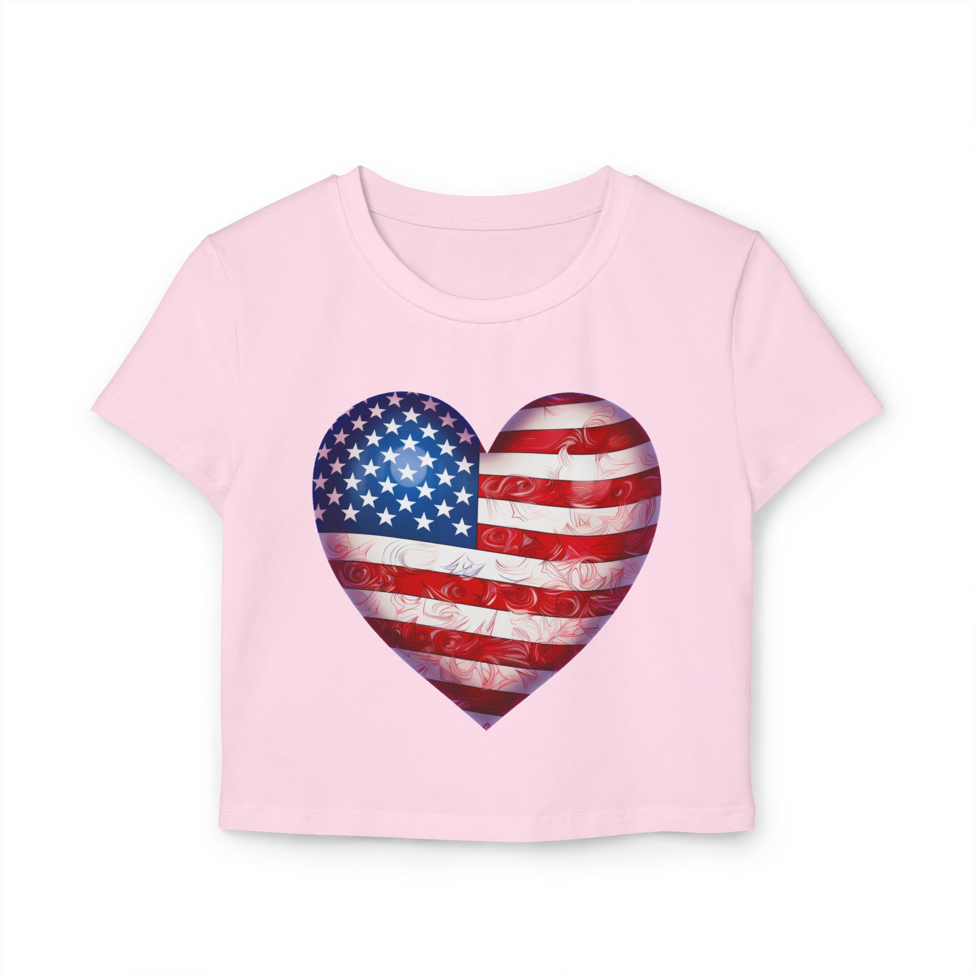 Patriotic Heart Baby Tee — American Flag Graphic Women's Crop Top