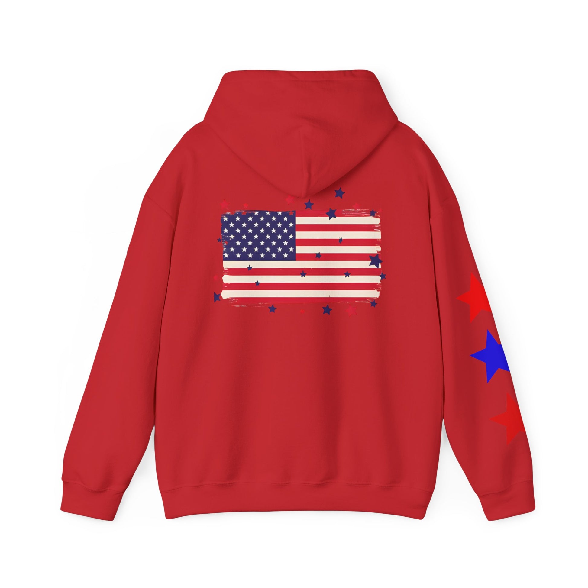 Patriotic Hooded Sweatshirt with Flag and Stars